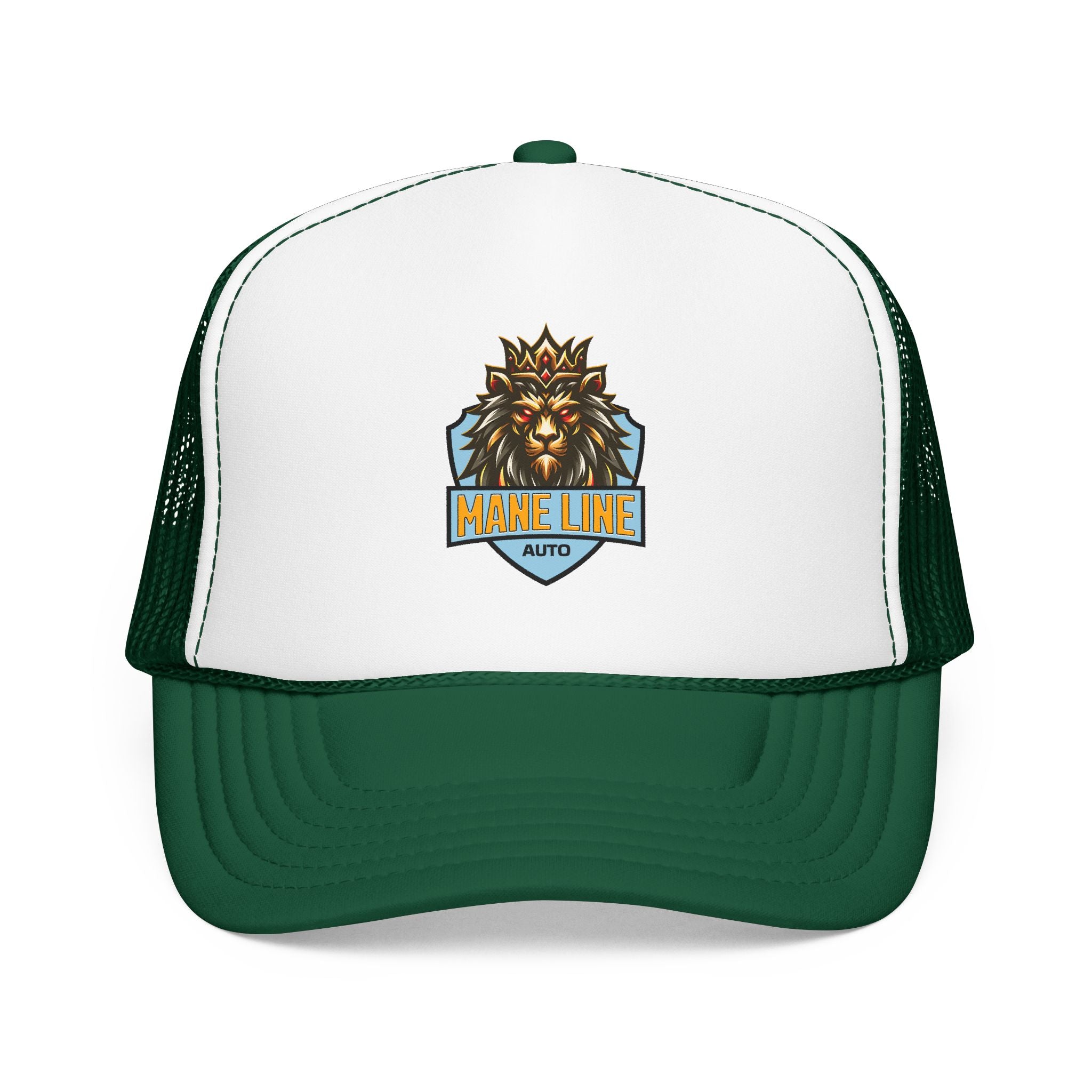 Logo Trucker Hat — 'Mane Line Auto' Foam Mesh Cap