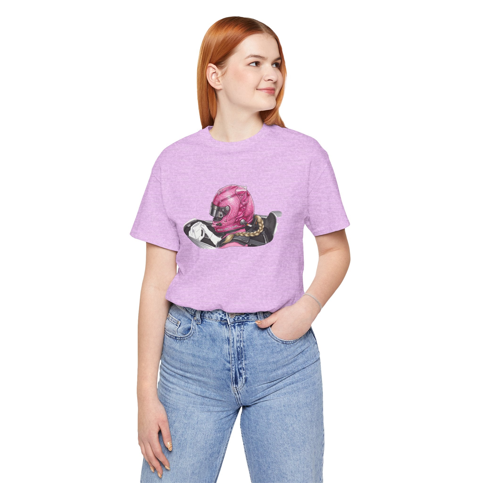 Drive Like a Girl — Pink Racing Helmet Graphic T-Shirt