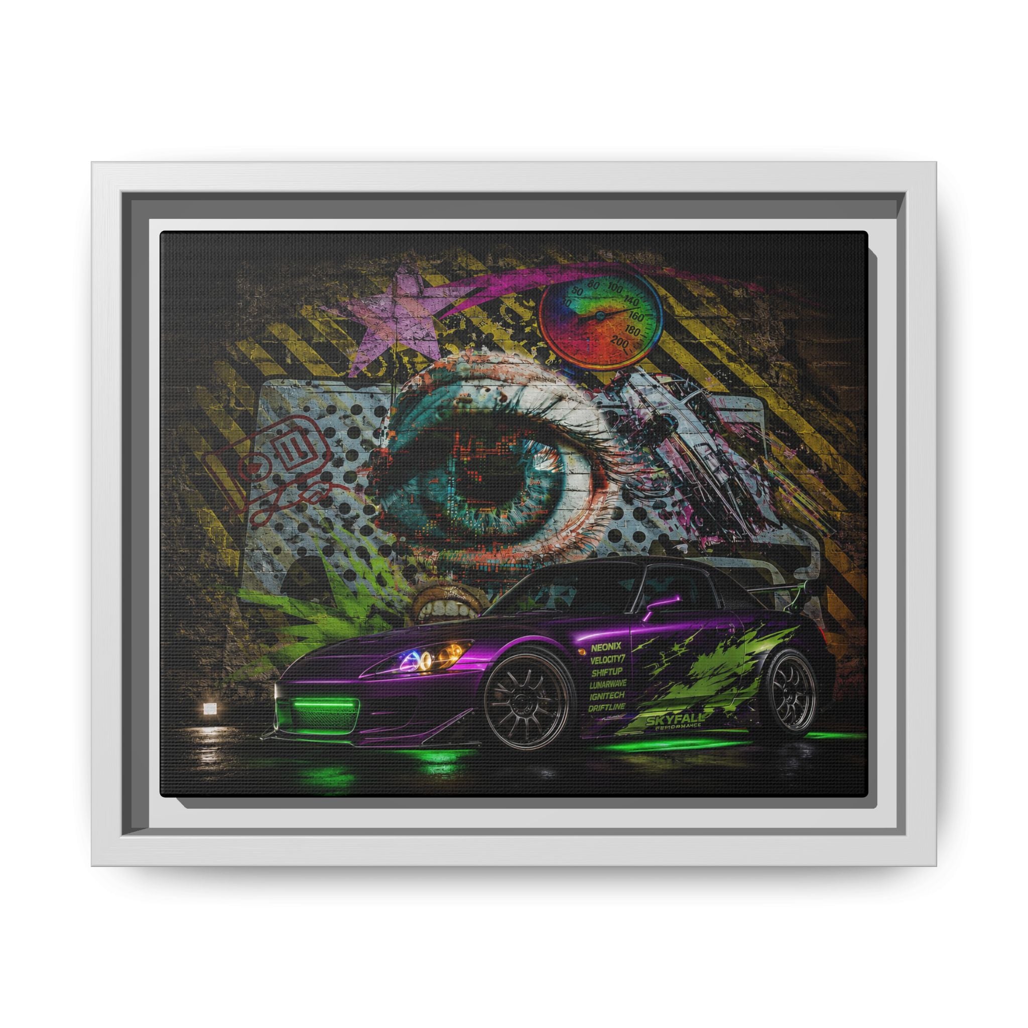 Graffiti Sports Car Matte Canvas - Framed Wall Art