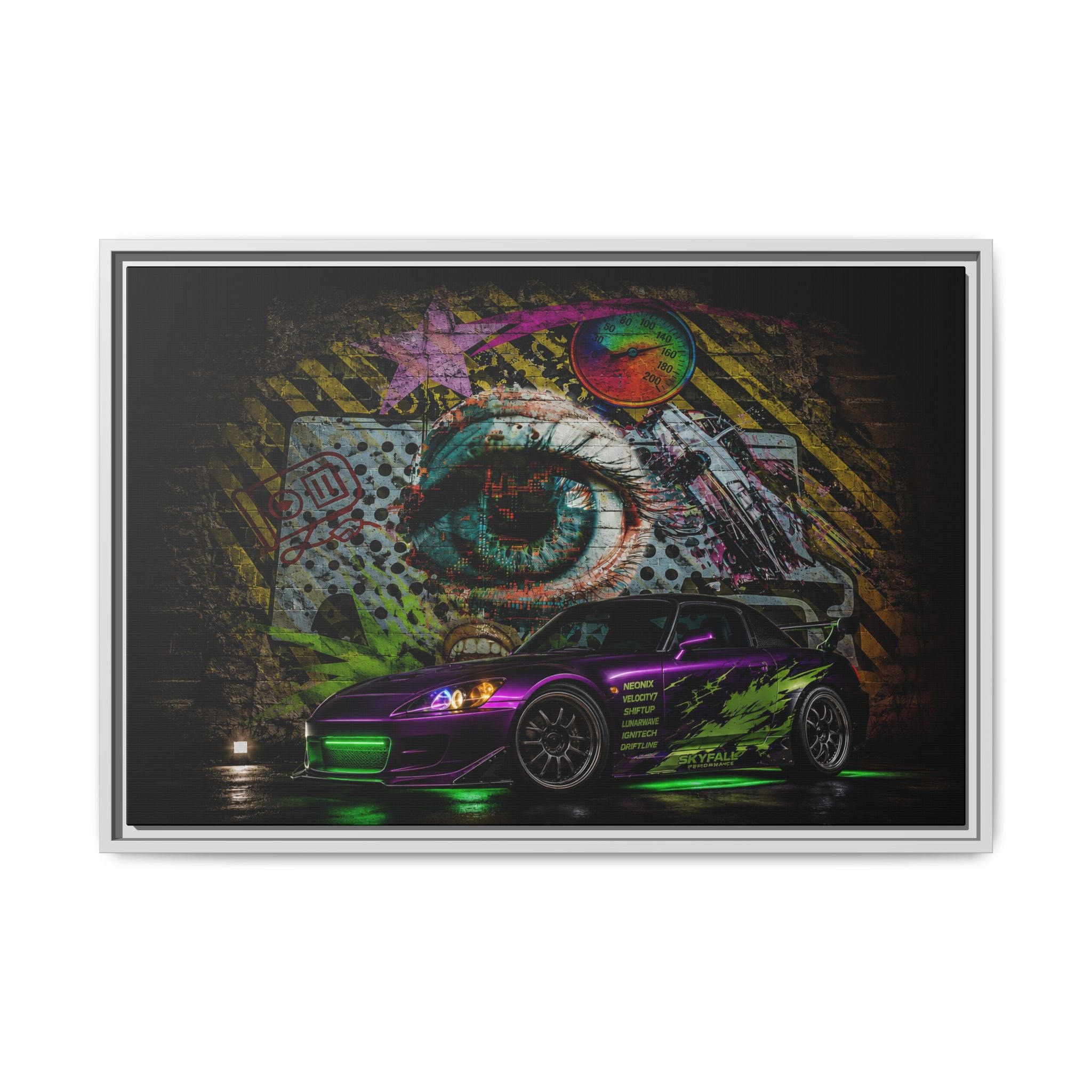 Graffiti Sports Car Matte Canvas - Framed Wall Art