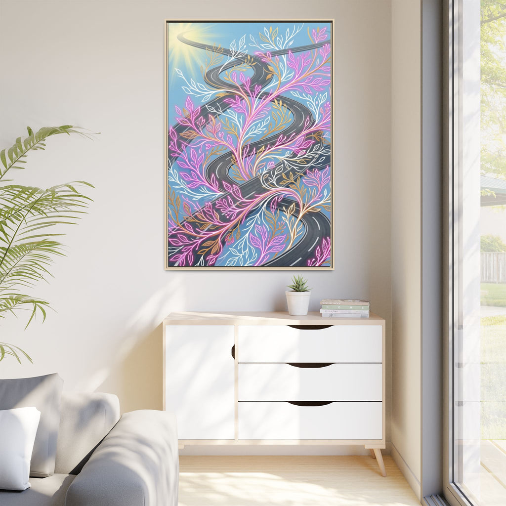 Framed Matte Canvas Floral Vines Wall Art — Pastel Botanical Abstract