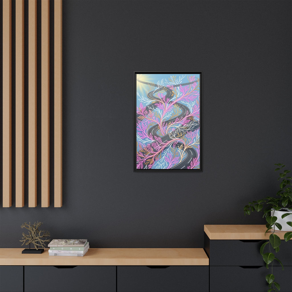 Framed Matte Canvas Floral Vines Wall Art — Pastel Botanical Abstract