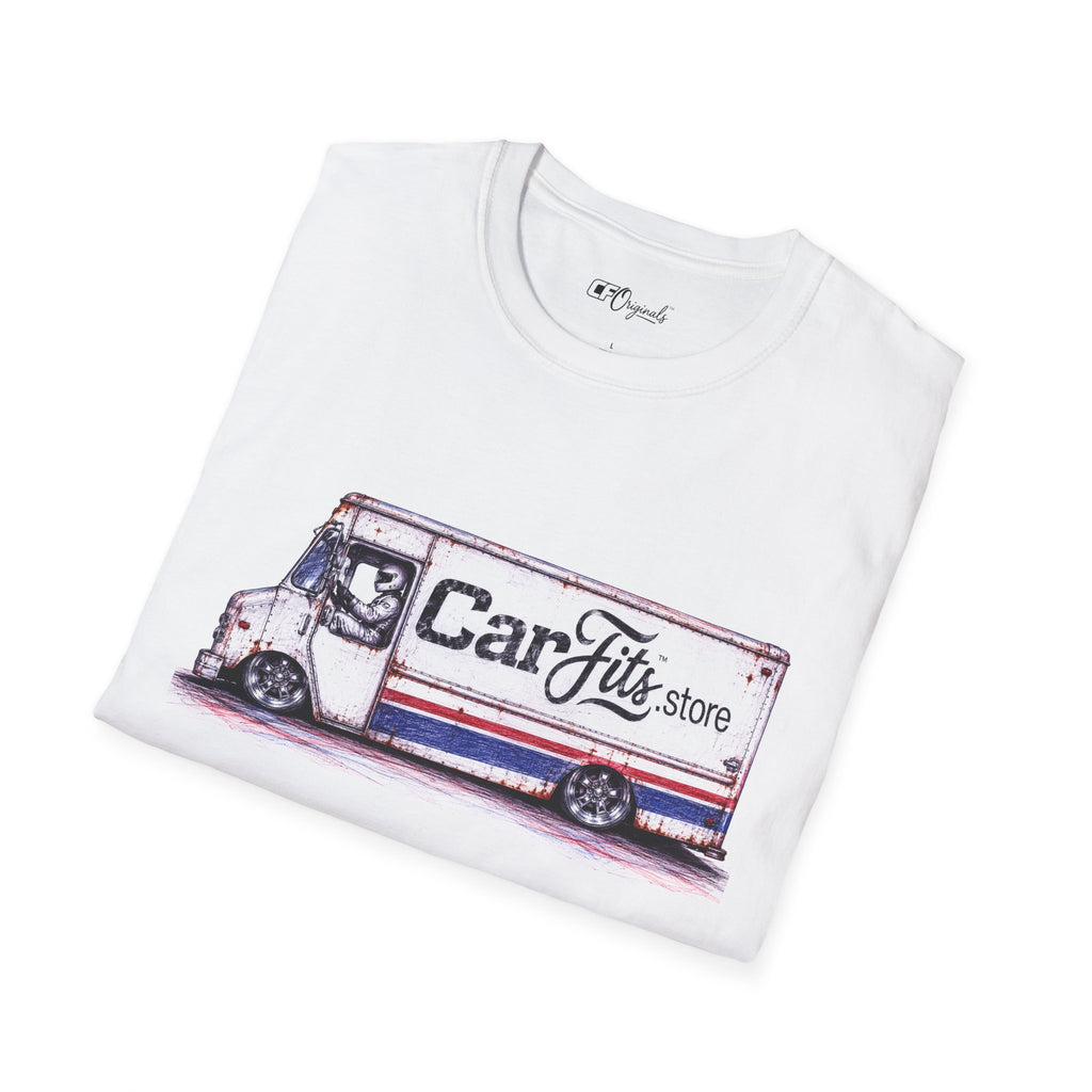 Vintage Delivery Van Tee — "CarFits.store" Retro Truck Logo T-Shirt
