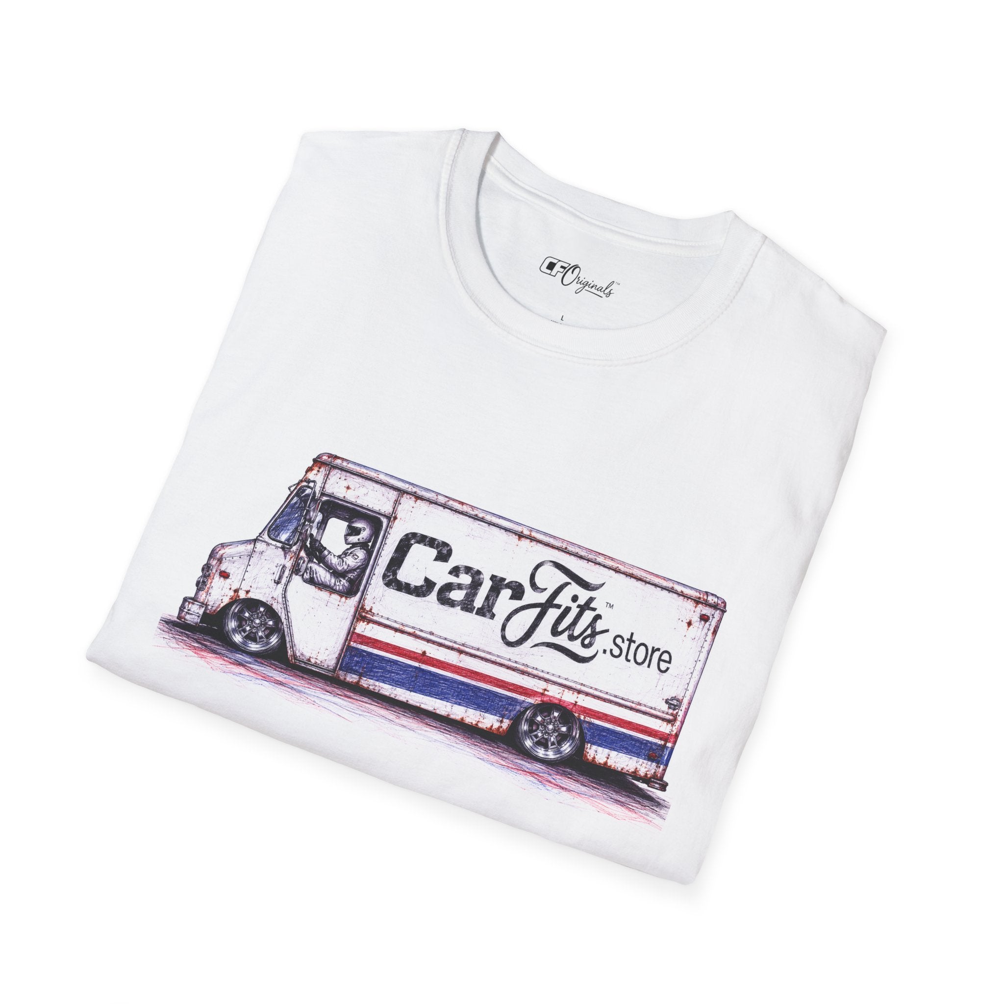 Vintage Delivery Van Tee — "CarFits.store" Retro Truck Logo T-Shirt