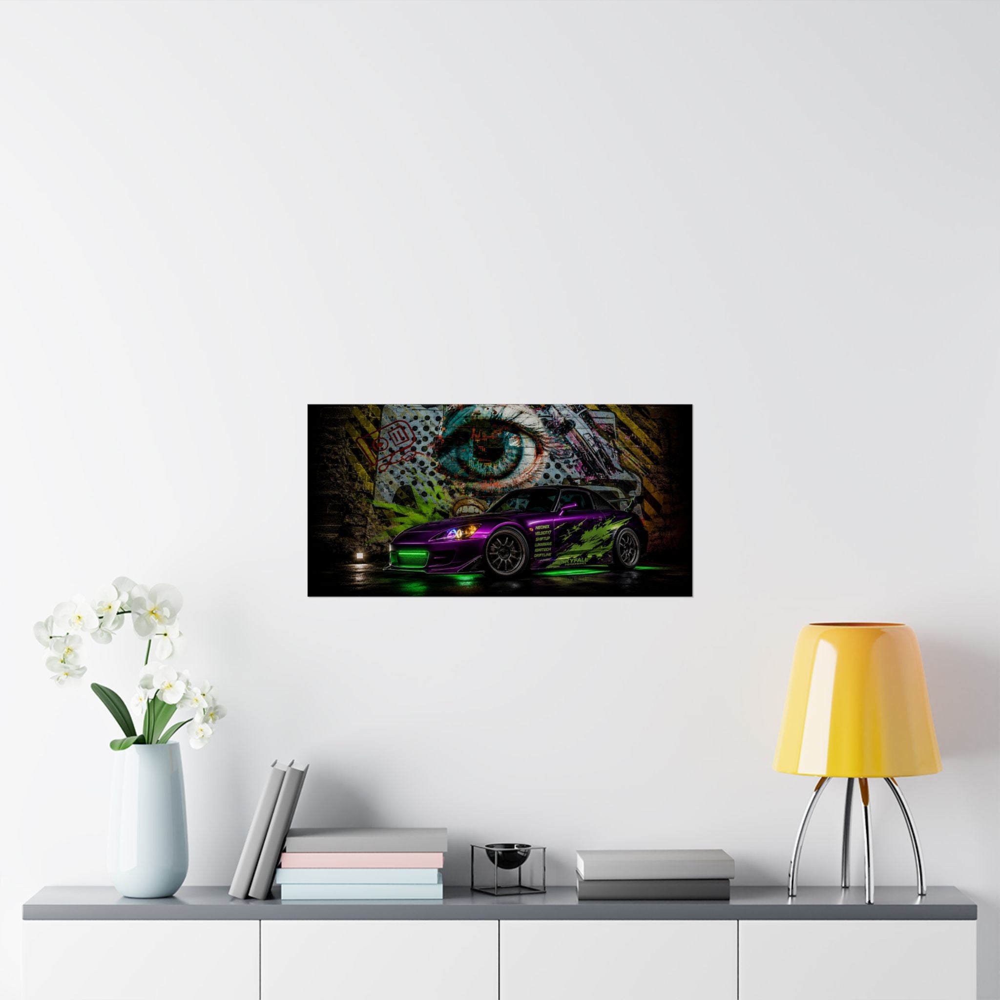 Graffiti Sports Car Matte Poster — Neon Drift Street Art Wall Print