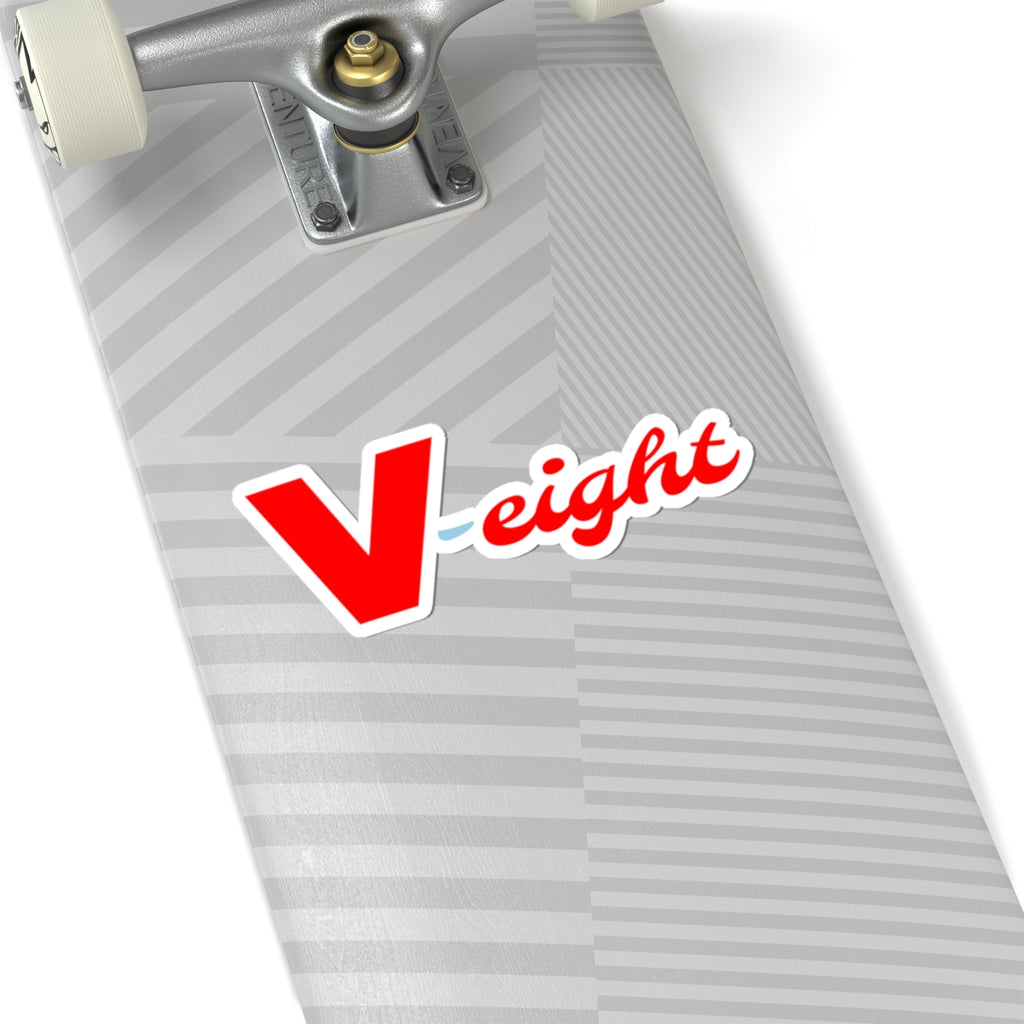 V-eight Red Script Sticker — Retro Logo Kiss-Cut Vinyl