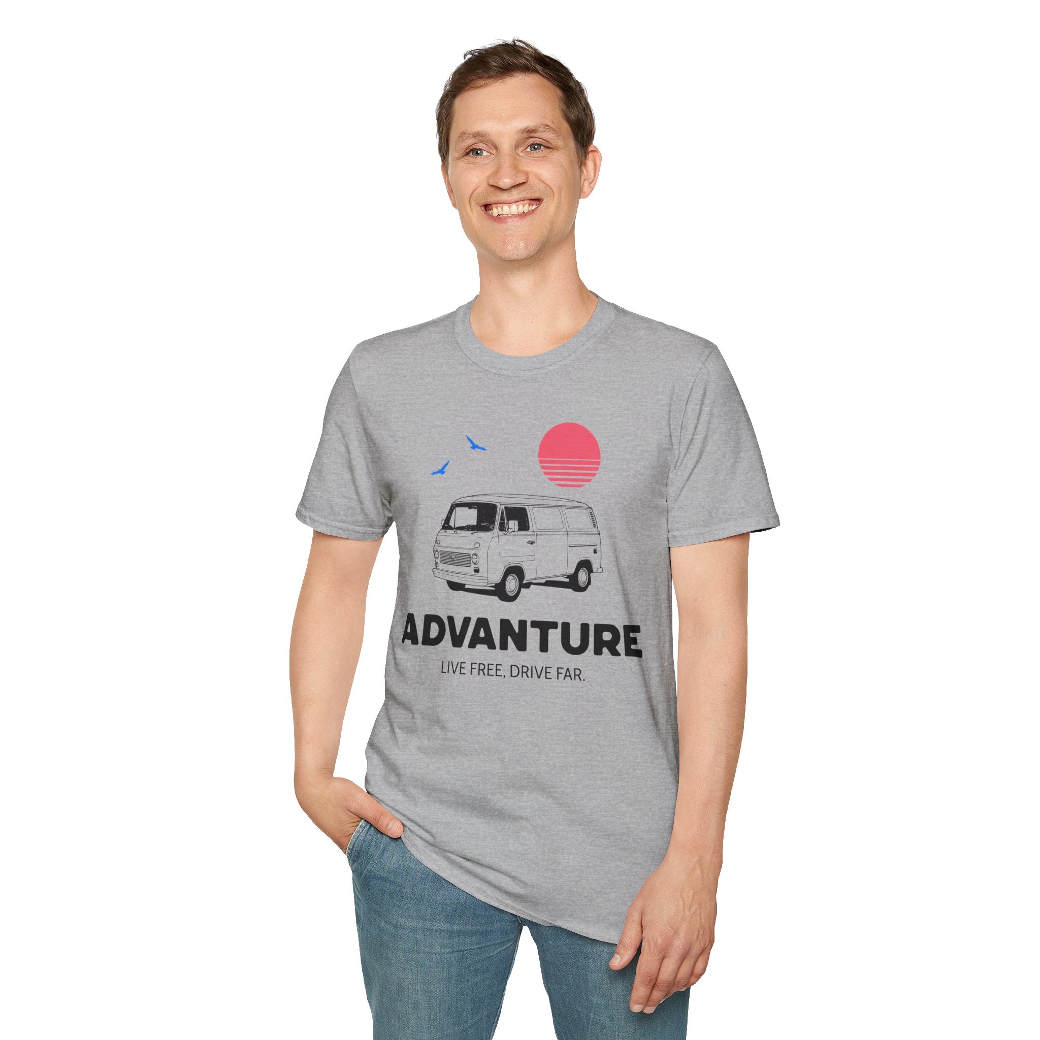 Adventure Van T‑Shirt — Retro Camper Sunset Graphic Tee