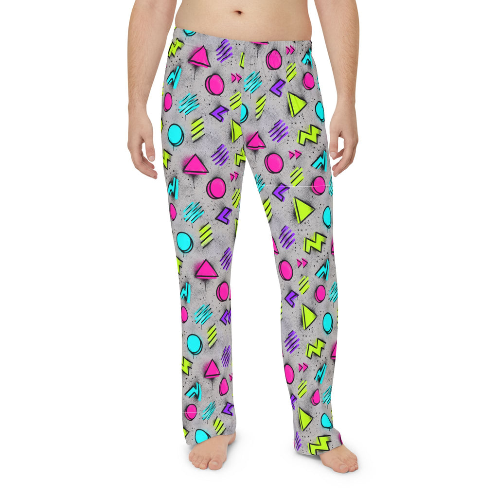 Men's Pajama Pants — Retro 80s Neon Geometric Lounge Pants