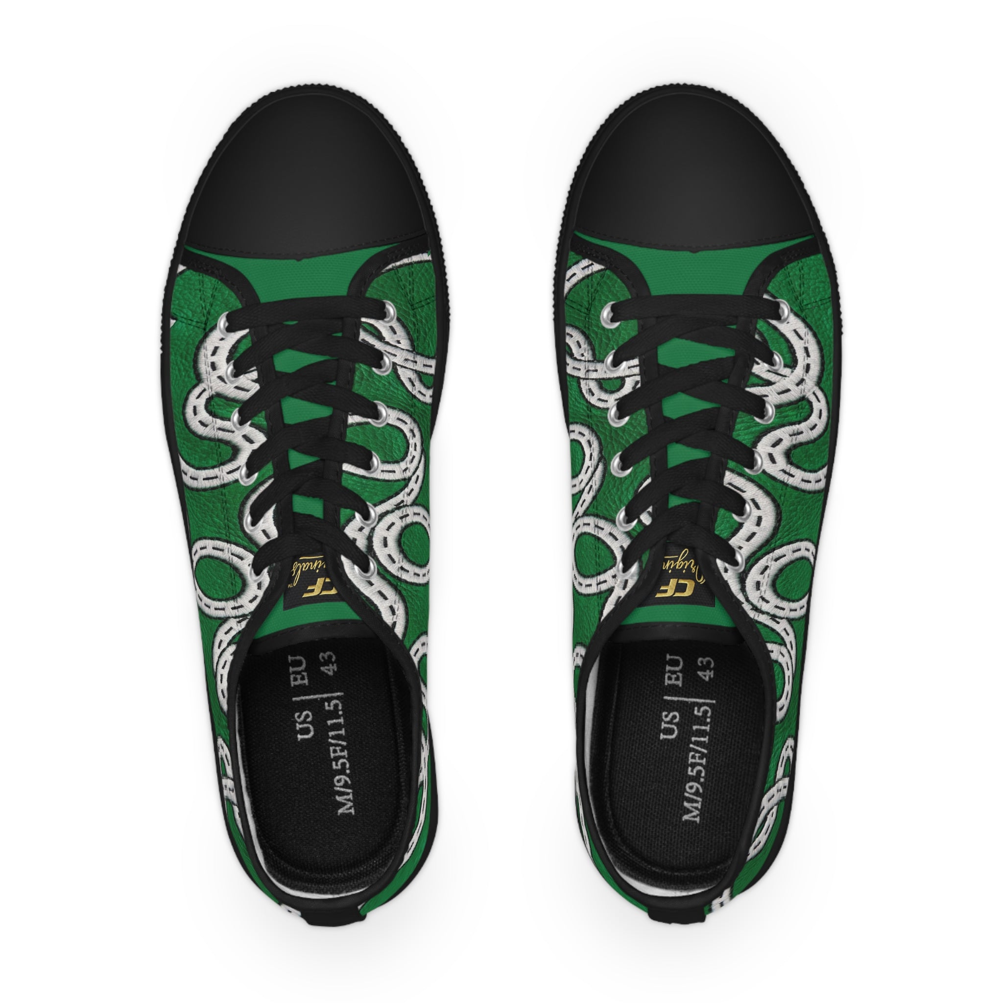 Road Design Canvas Shoes on Green Leather Print.
