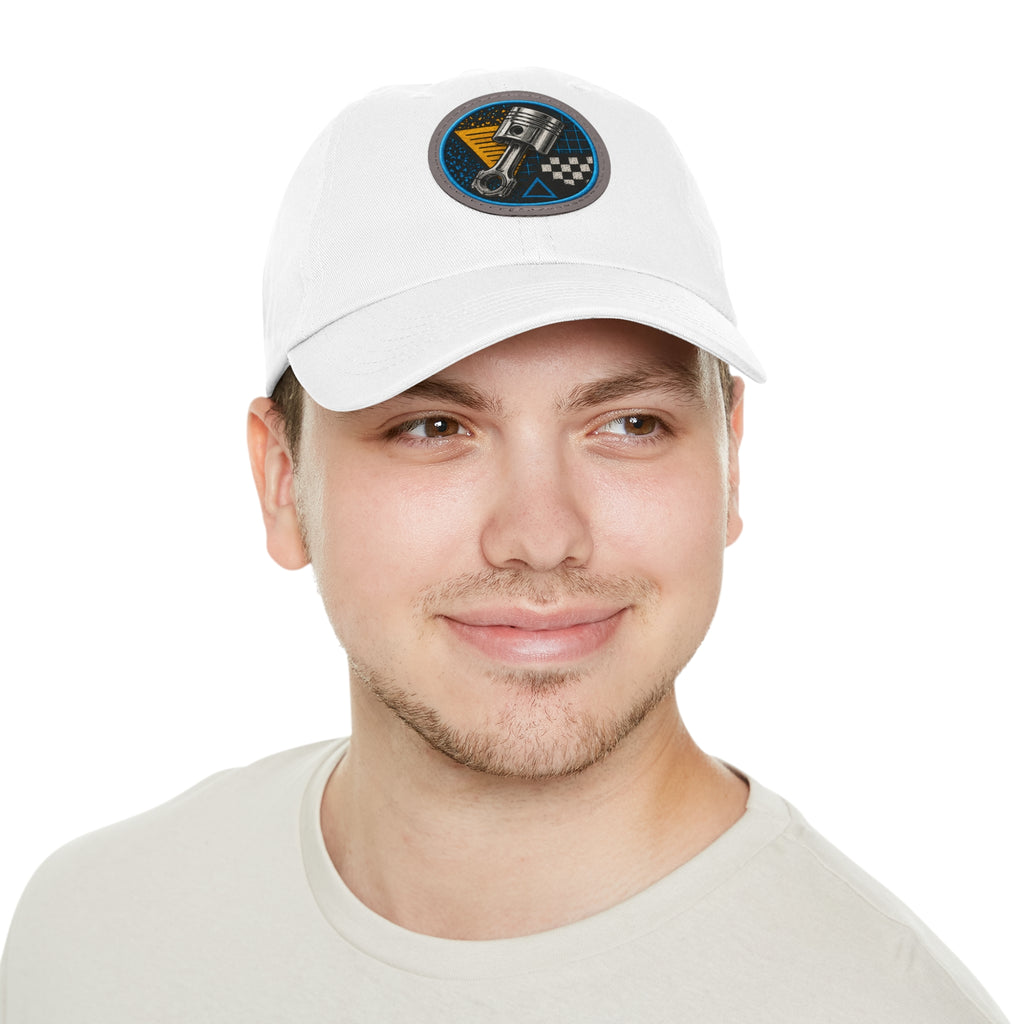 Racing Piston Patch Dad Hat — Vintage Motorhead Leather Patch Cap