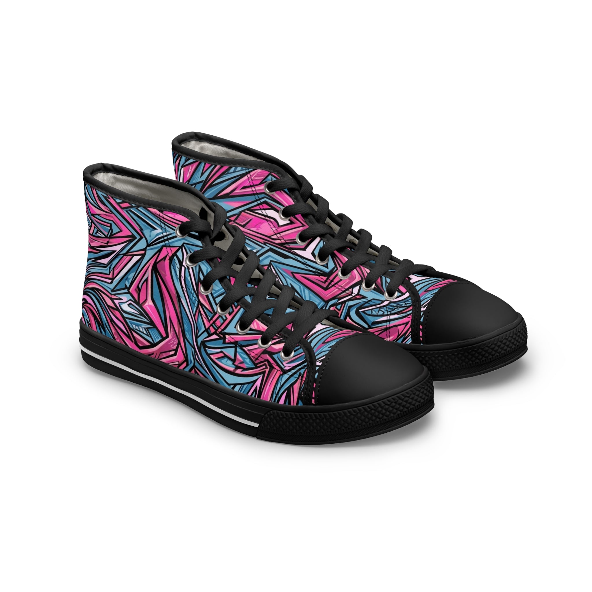 Women’s High Top Sneakers — Vibrant Pink & Teal Abstract Streetwear