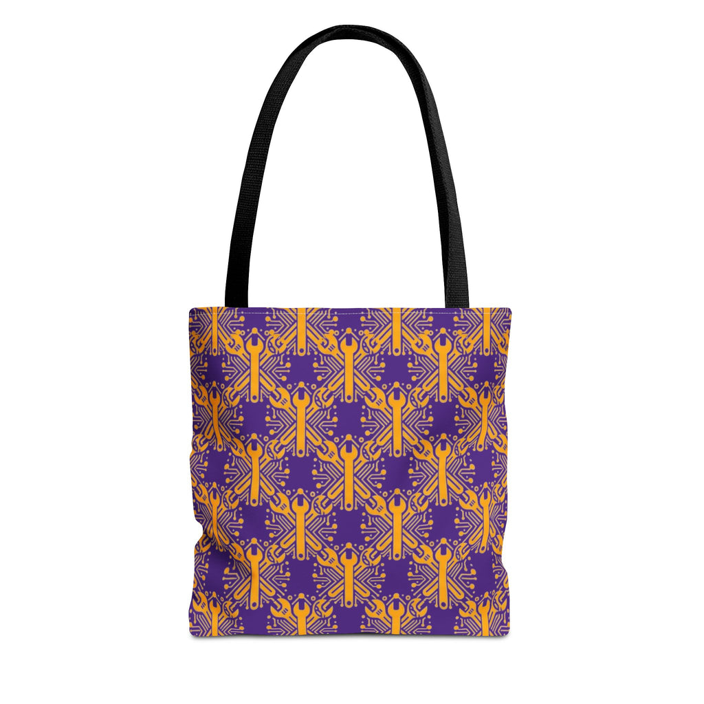 Purple & Gold Wrench Pattern Tote Bag – Automotive All-Over Print Tote