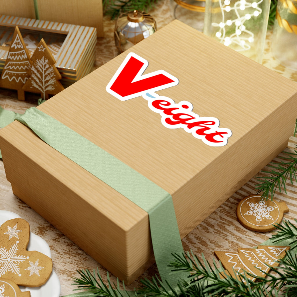 V-eight Red Script Sticker — Retro Logo Kiss-Cut Vinyl