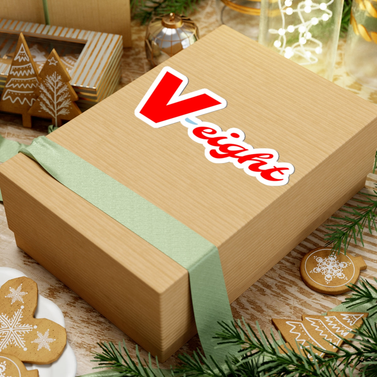 V-eight Red Script Sticker — Retro Logo Kiss-Cut Vinyl