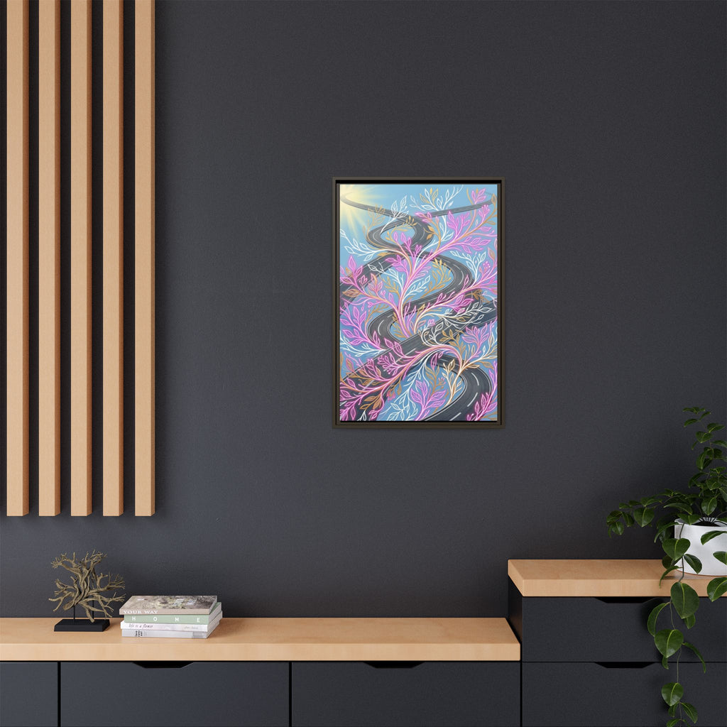 Framed Matte Canvas Floral Vines Wall Art — Pastel Botanical Abstract