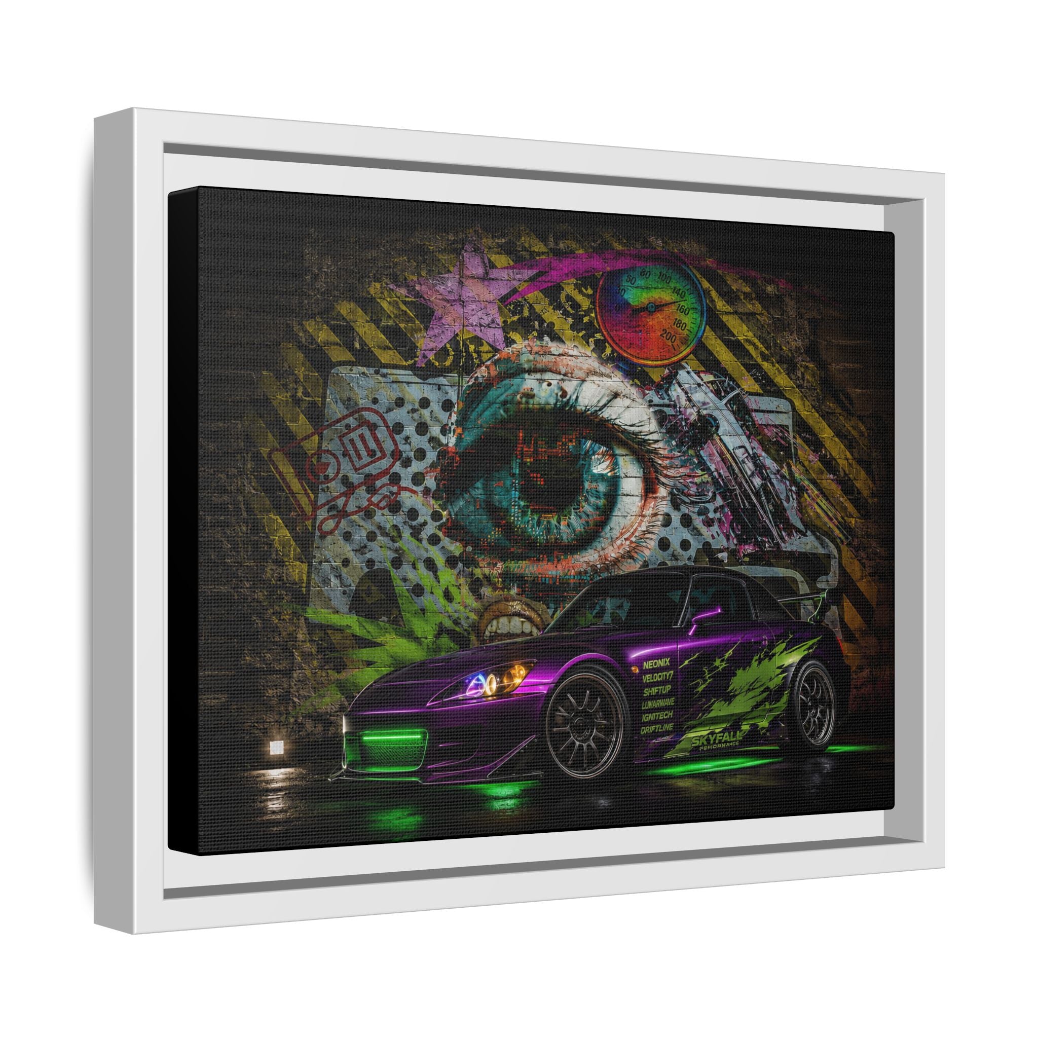 Graffiti Sports Car Matte Canvas - Framed Wall Art