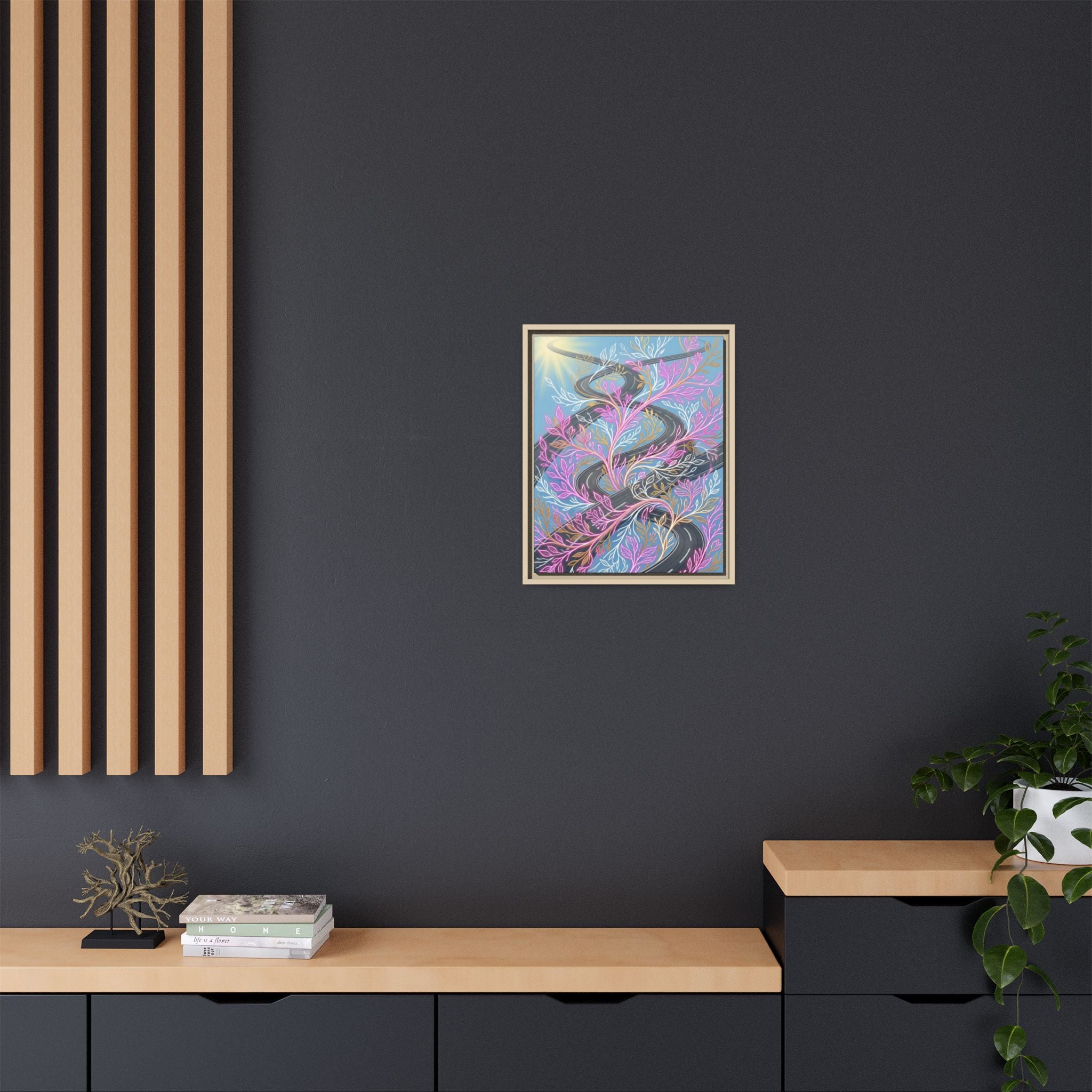 Framed Matte Canvas Floral Vines Wall Art — Pastel Botanical Abstract