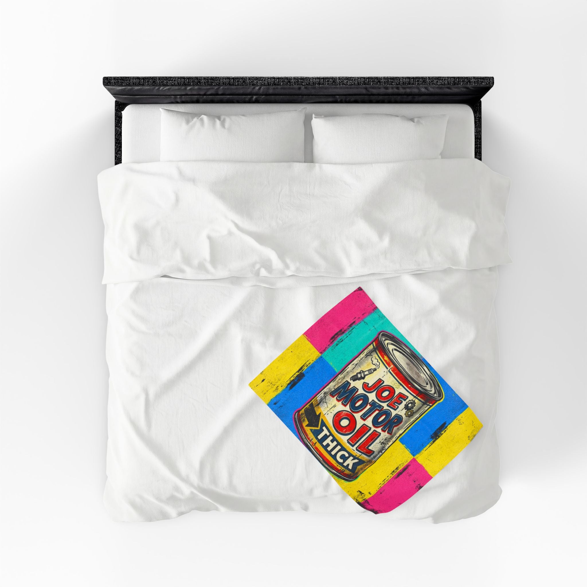Pop Art Motor Oil Can Velveteen Plush Blanket — Retro Garage Throw
