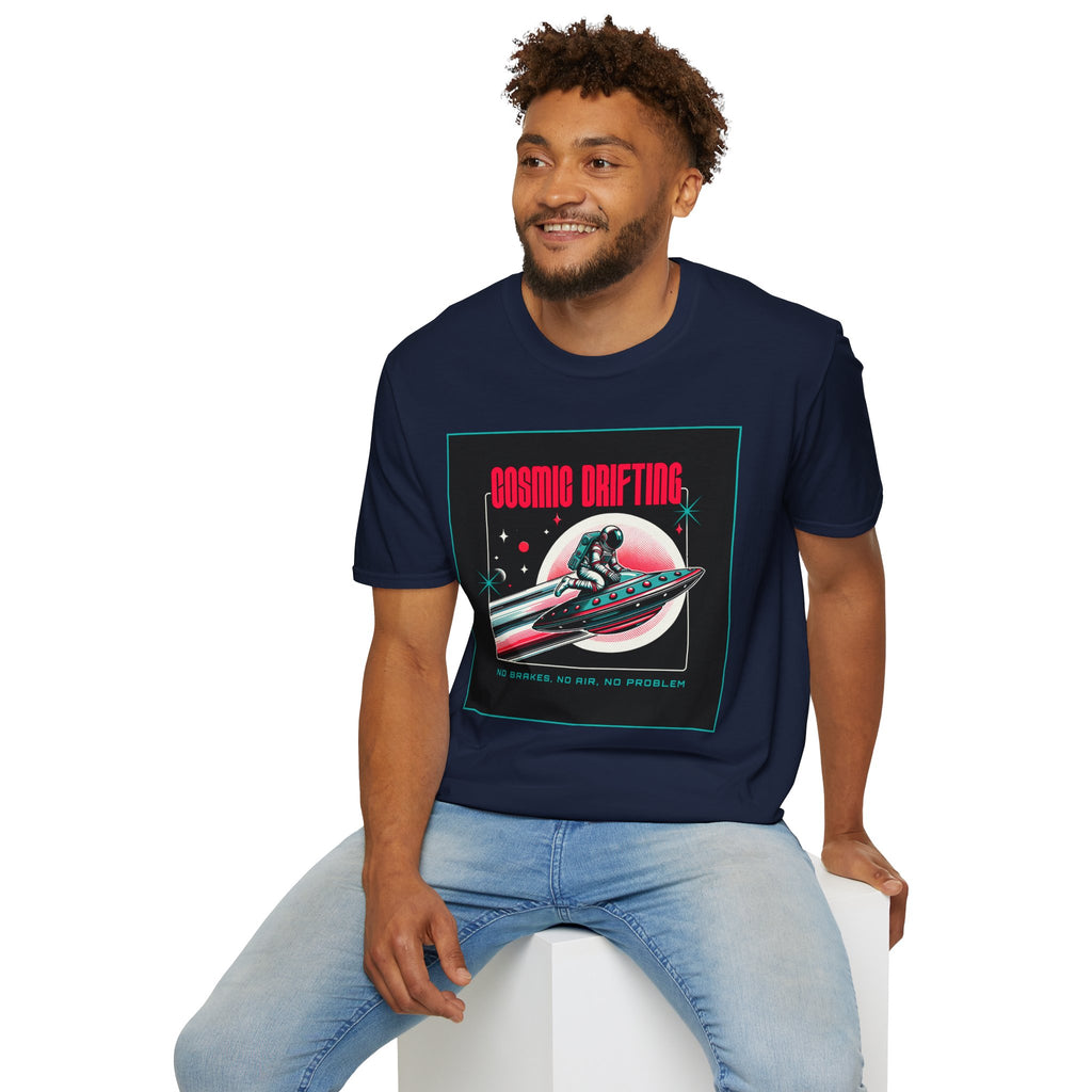 Cosmic Drifting T-Shirt — Retro Astronaut & UFO Vintage Space Tee