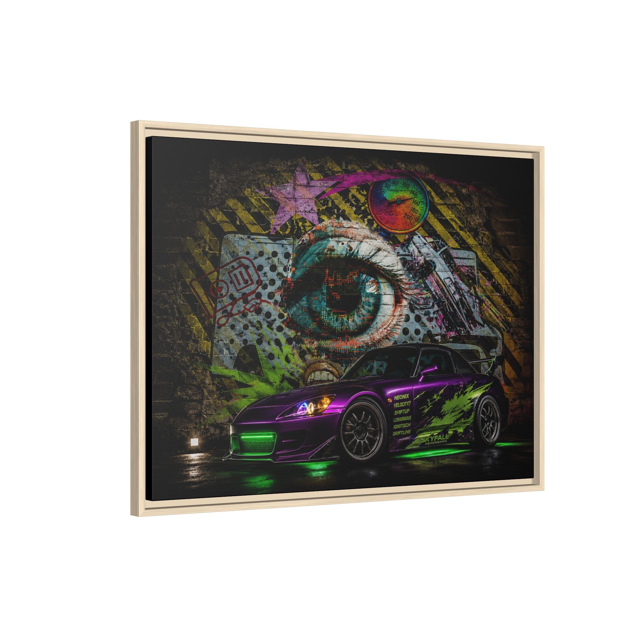 Graffiti Sports Car Matte Canvas - Framed Wall Art