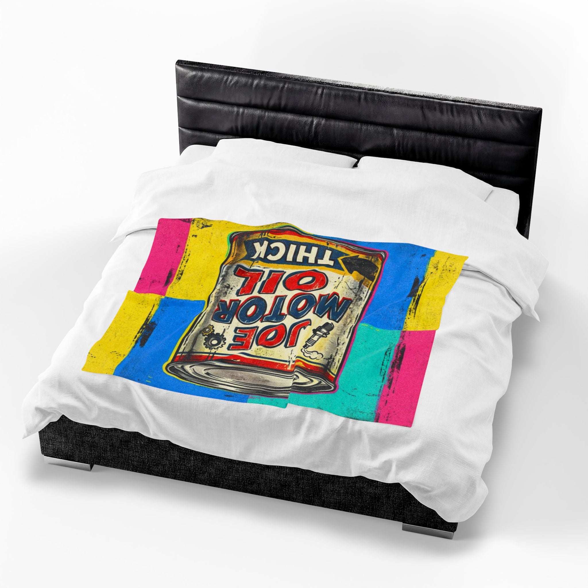 Pop Art Motor Oil Can Velveteen Plush Blanket — Retro Garage Throw