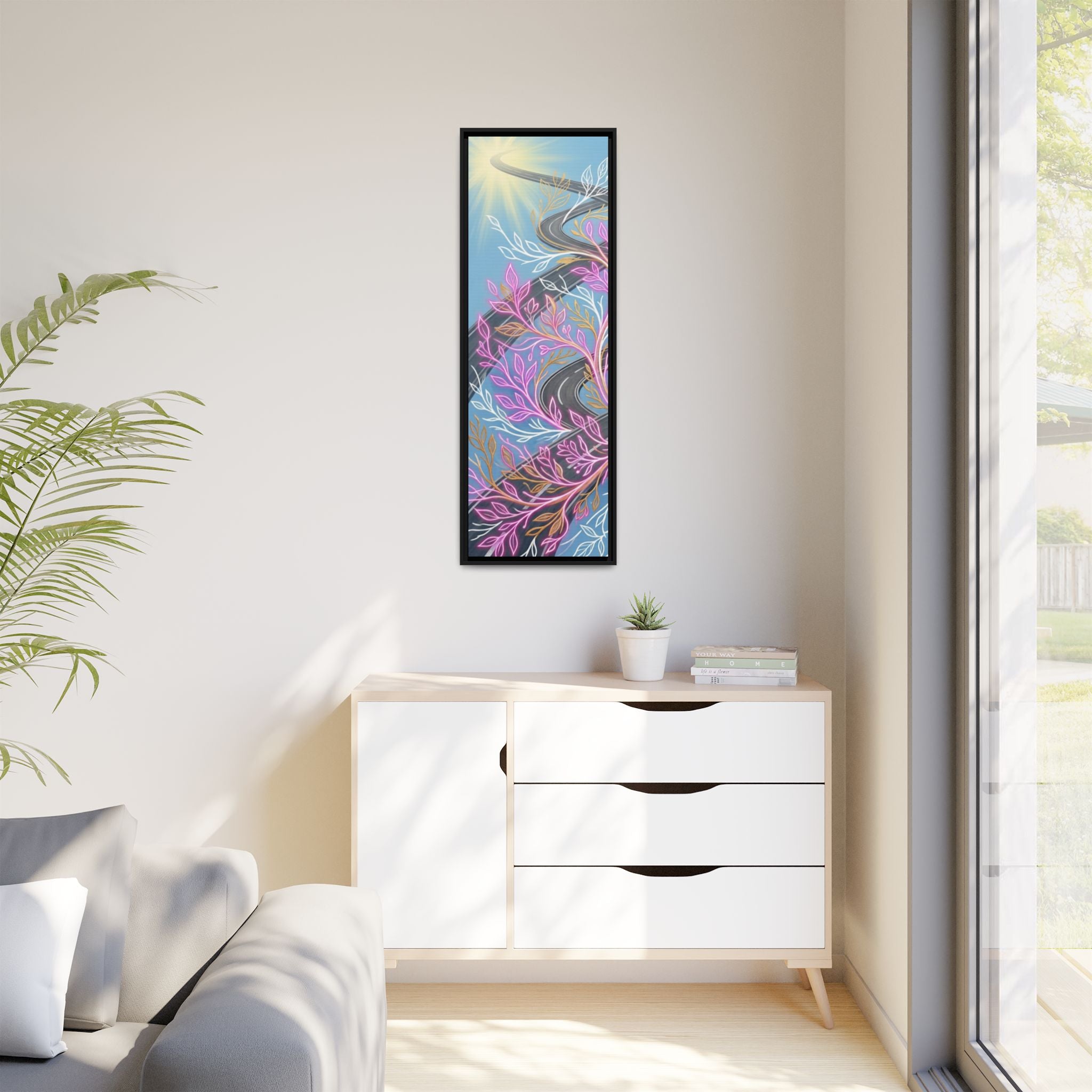 Framed Matte Canvas Floral Vines Wall Art — Pastel Botanical Abstract