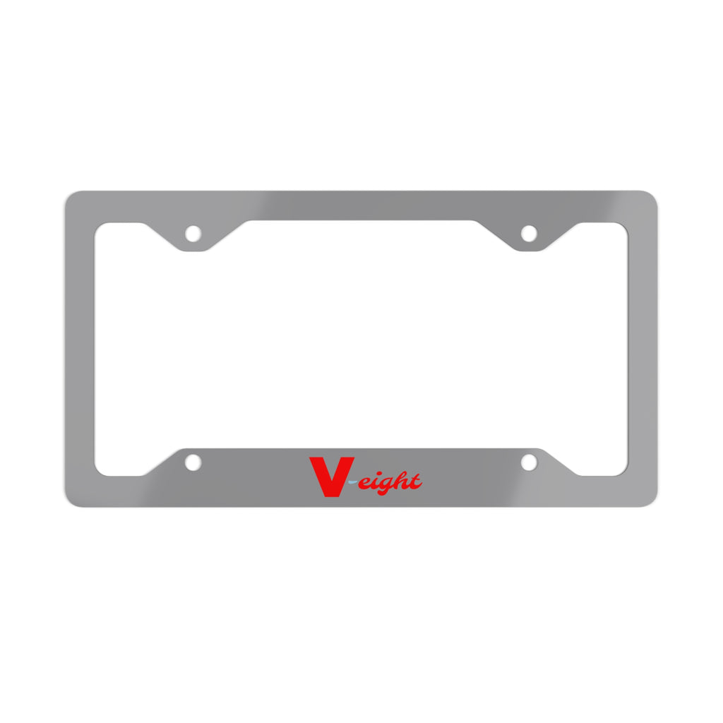 V-eight Red Logo Metal License Plate Frame — Stainless Steel Car Trim Accent