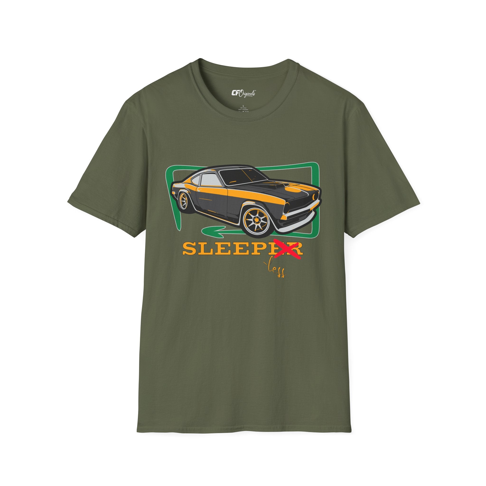 Classic Muscle Car T-Shirt — Retro 'Sleepless' Graphic Tee