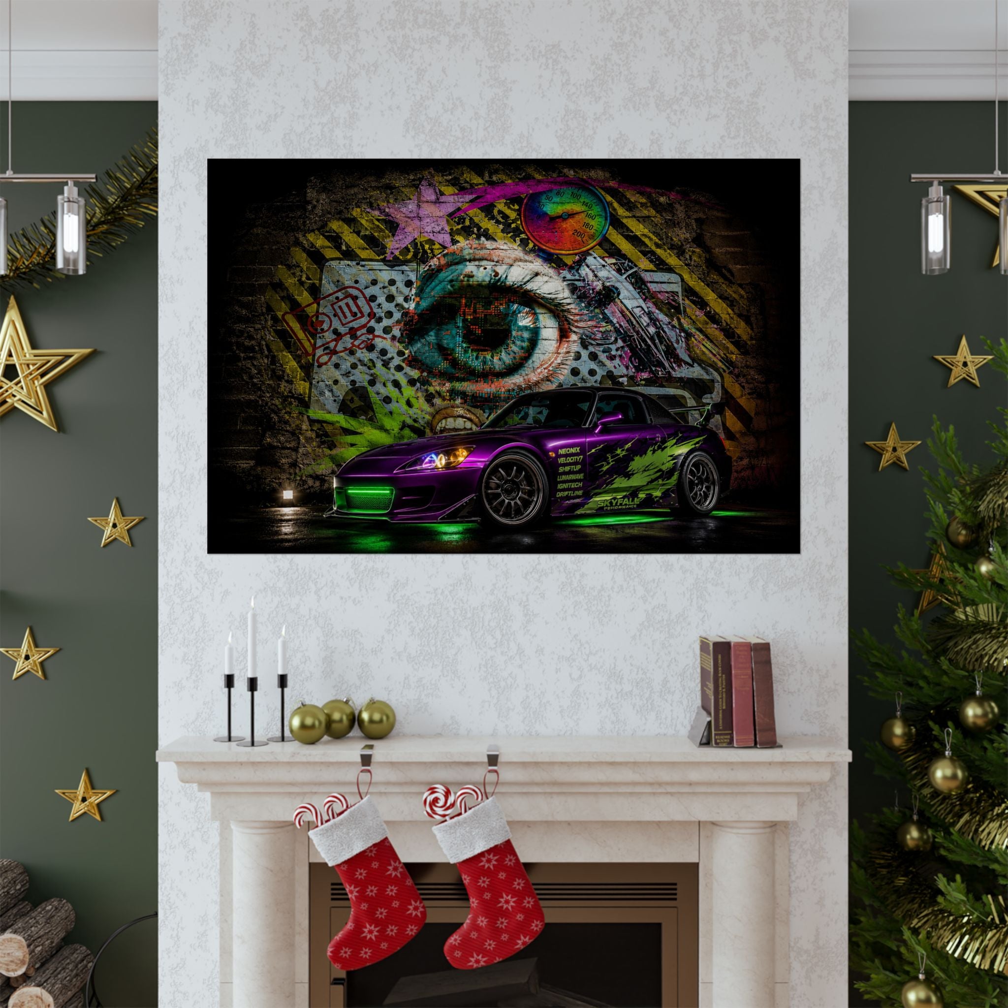 Graffiti Sports Car Matte Poster — Neon Drift Street Art Wall Print