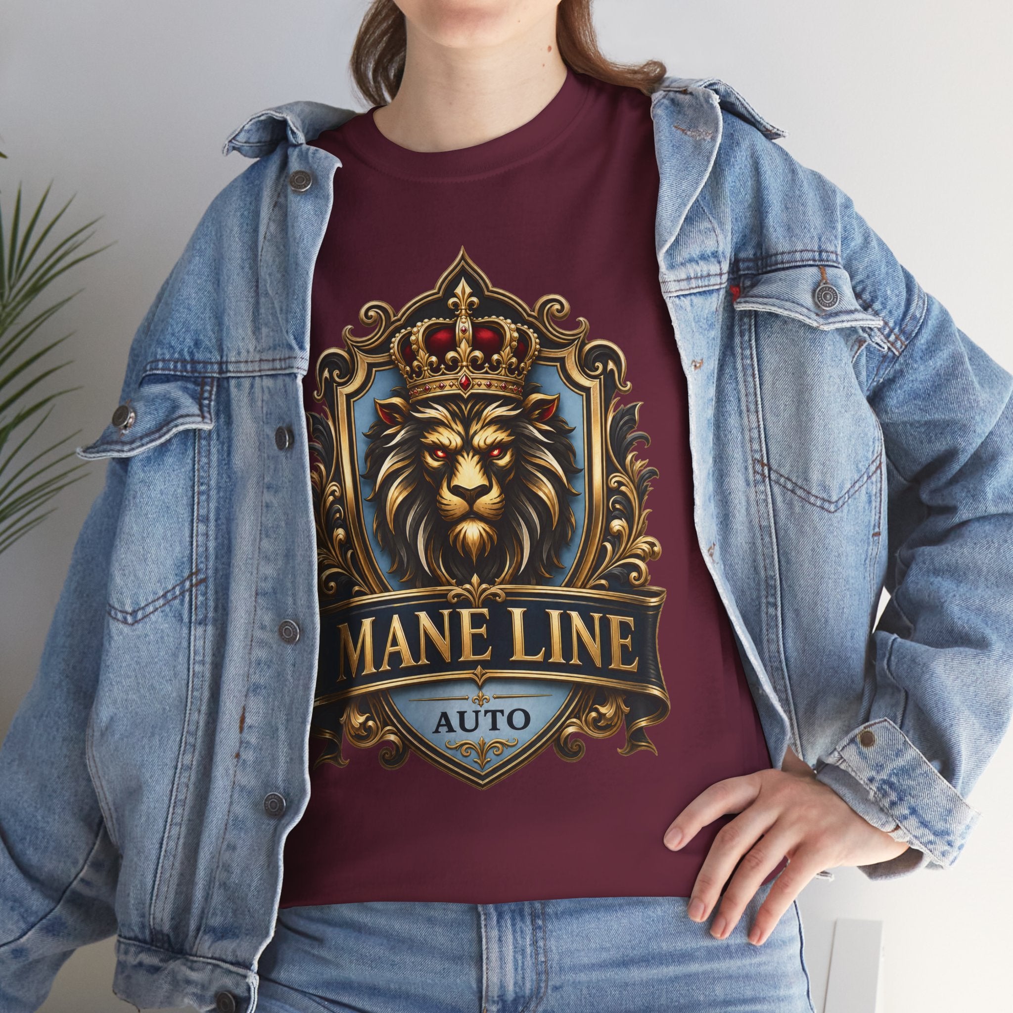 Lion Crest Tee — "Mane Line Auto" Vintage Heraldic Graphic Shirt