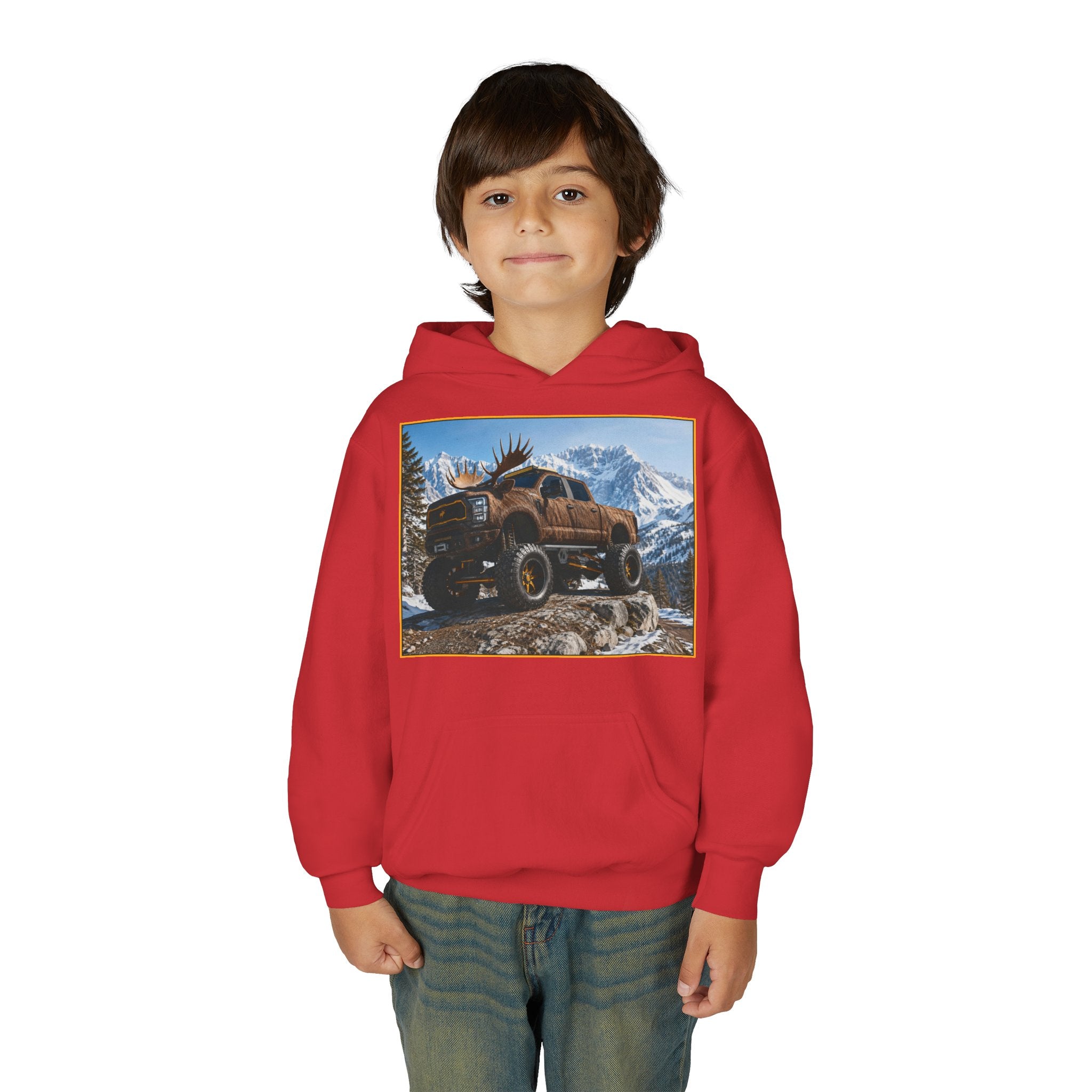 Youth Hoodie - Moose Truck Mountain Adventure Graphic