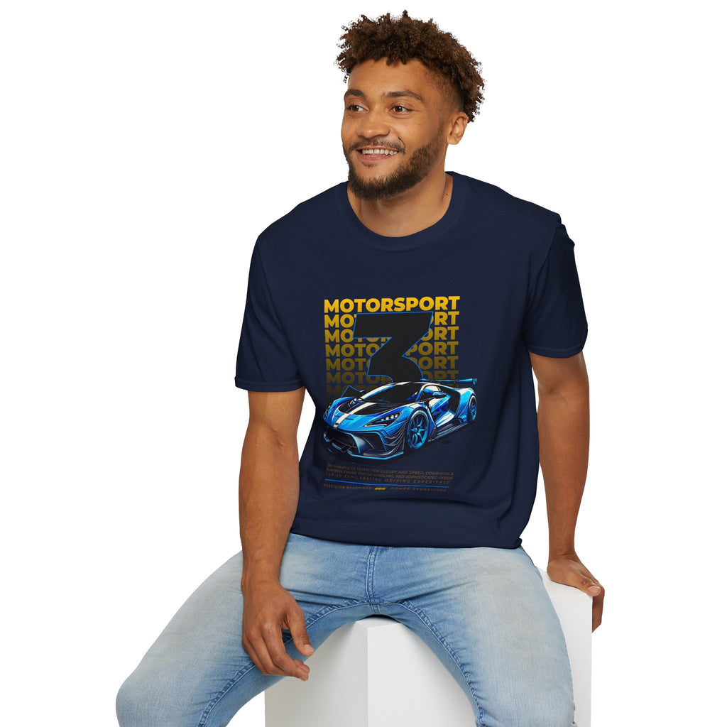 Motorsport No.3 Racing T‑Shirt — Blue Supercar Graphic Tee