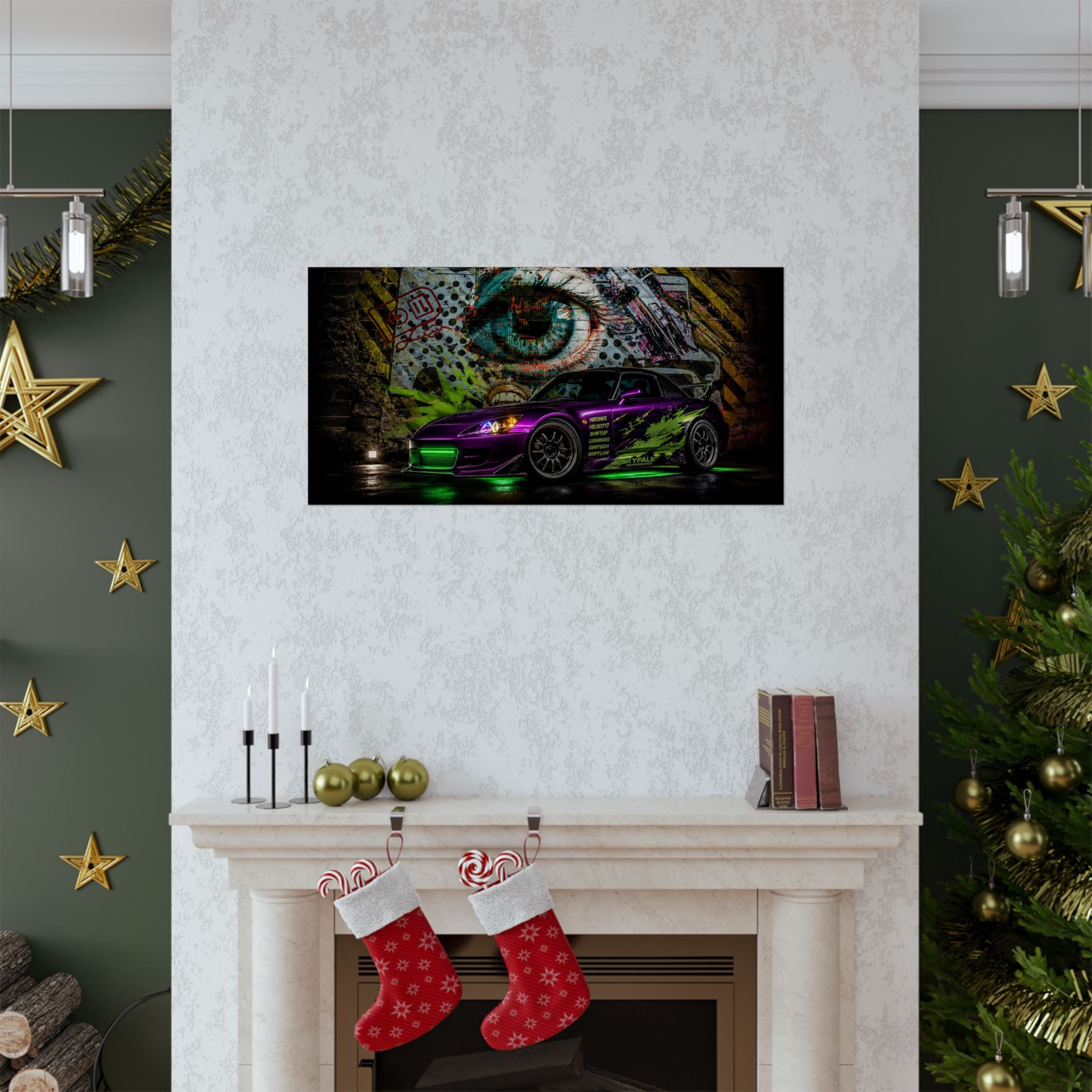 Graffiti Sports Car Matte Poster — Neon Drift Street Art Wall Print