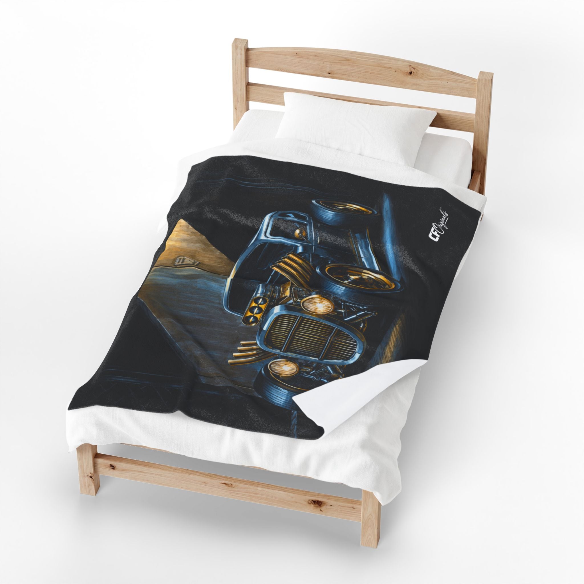 Classic Hot Rod Velveteen Plush Blanket — Vintage Car Artwork Throw