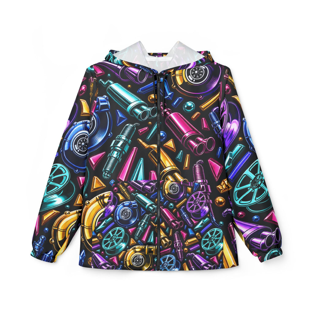 Windbreaker Jacket — Neon Gear All-Over Print