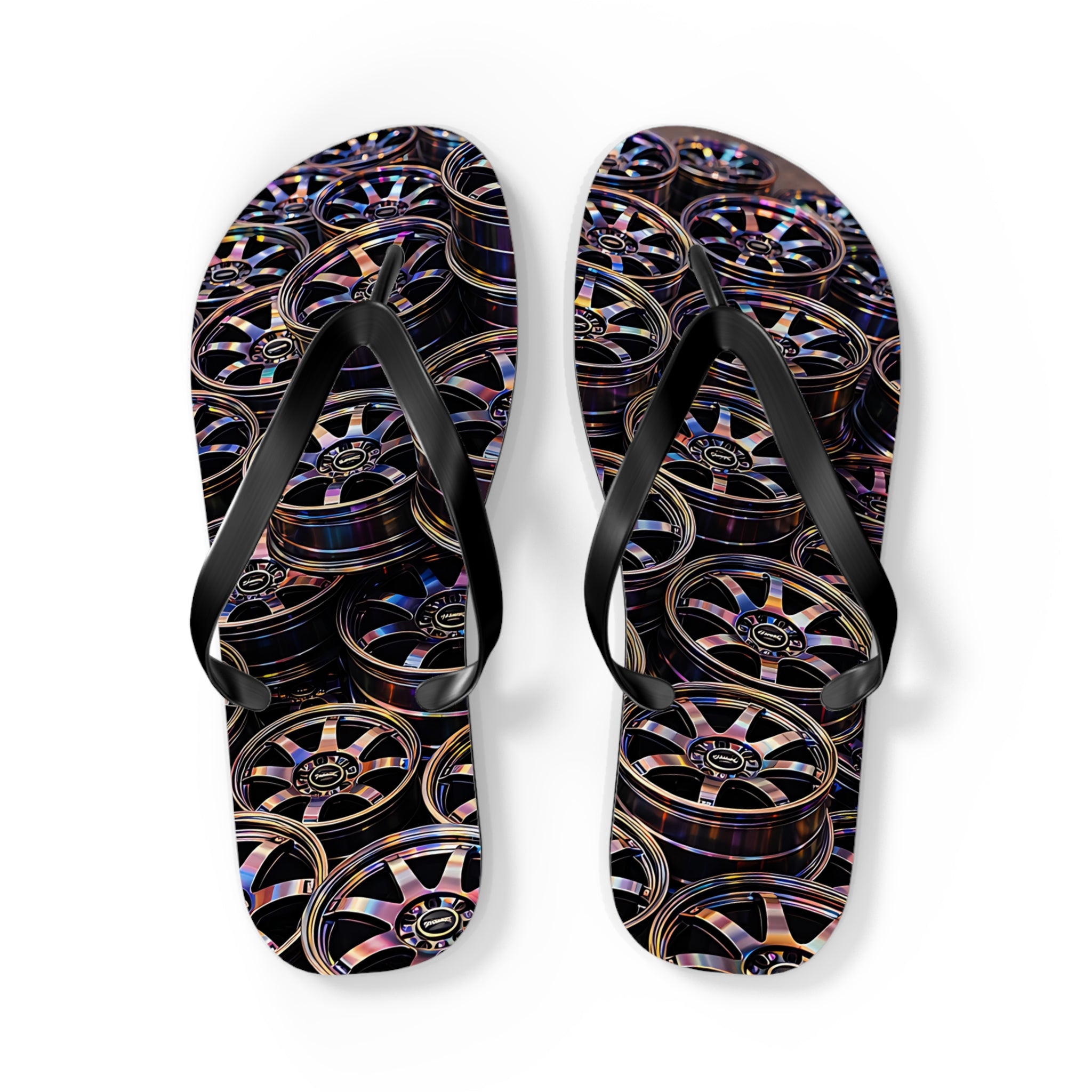 Rim Stack Flip Flops — Automotive Alloy Wheel Pattern Beach Sandals