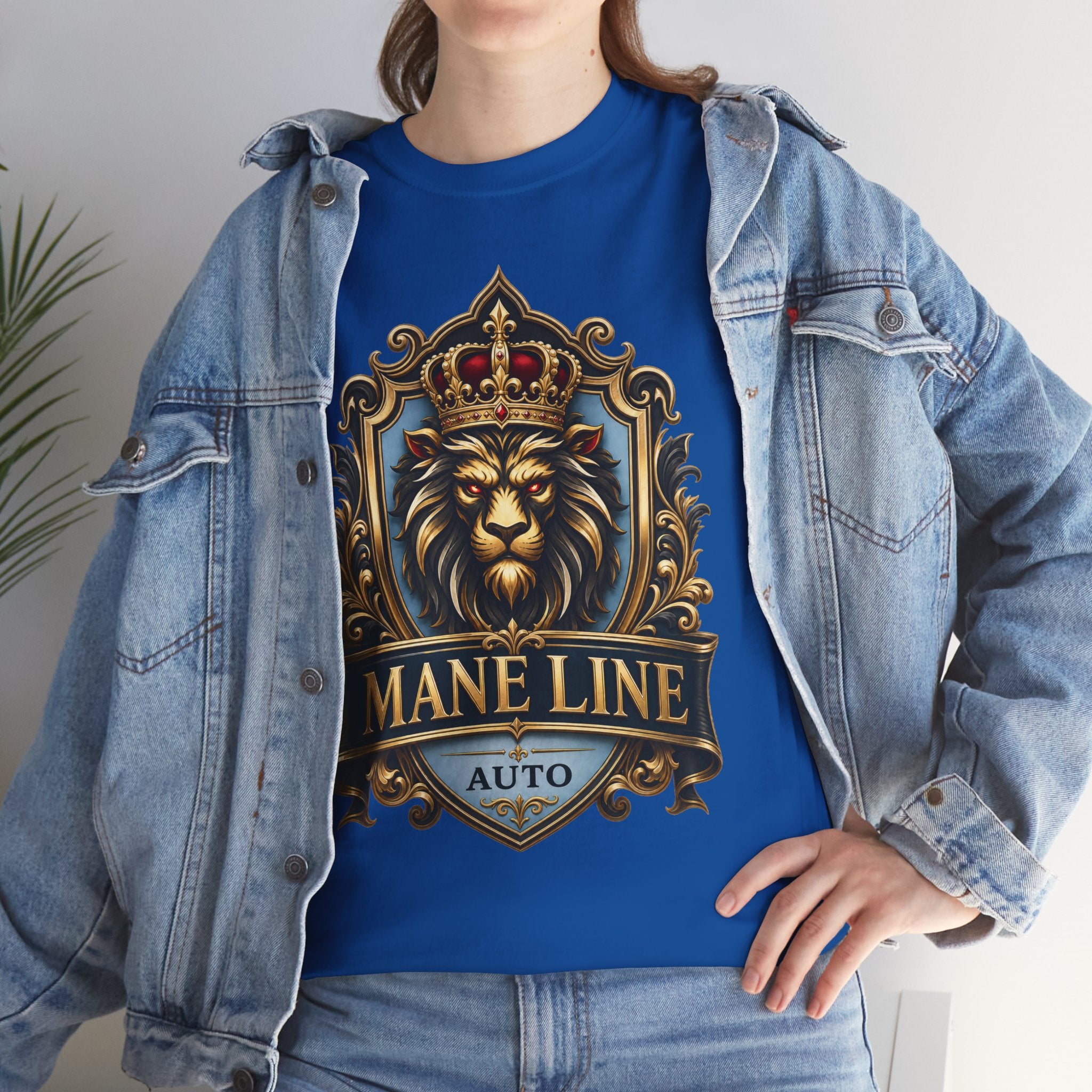 Lion Crest Tee — "Mane Line Auto" Vintage Heraldic Graphic Shirt