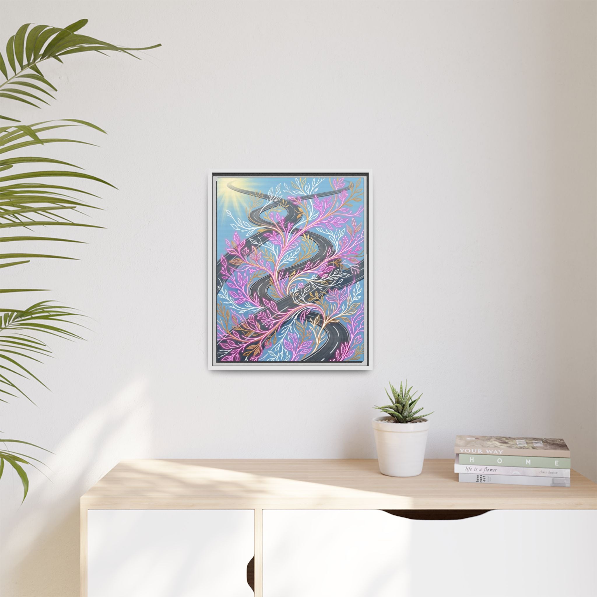 Framed Matte Canvas Floral Vines Wall Art — Pastel Botanical Abstract