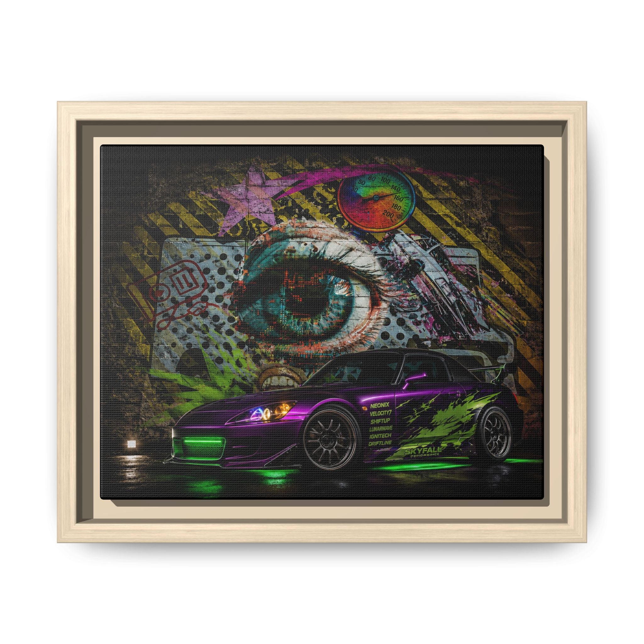 Graffiti Sports Car Matte Canvas - Framed Wall Art