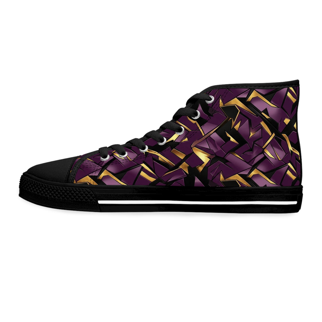 Women's High Top Sneakers — Geometric Purple & Gold Pattern