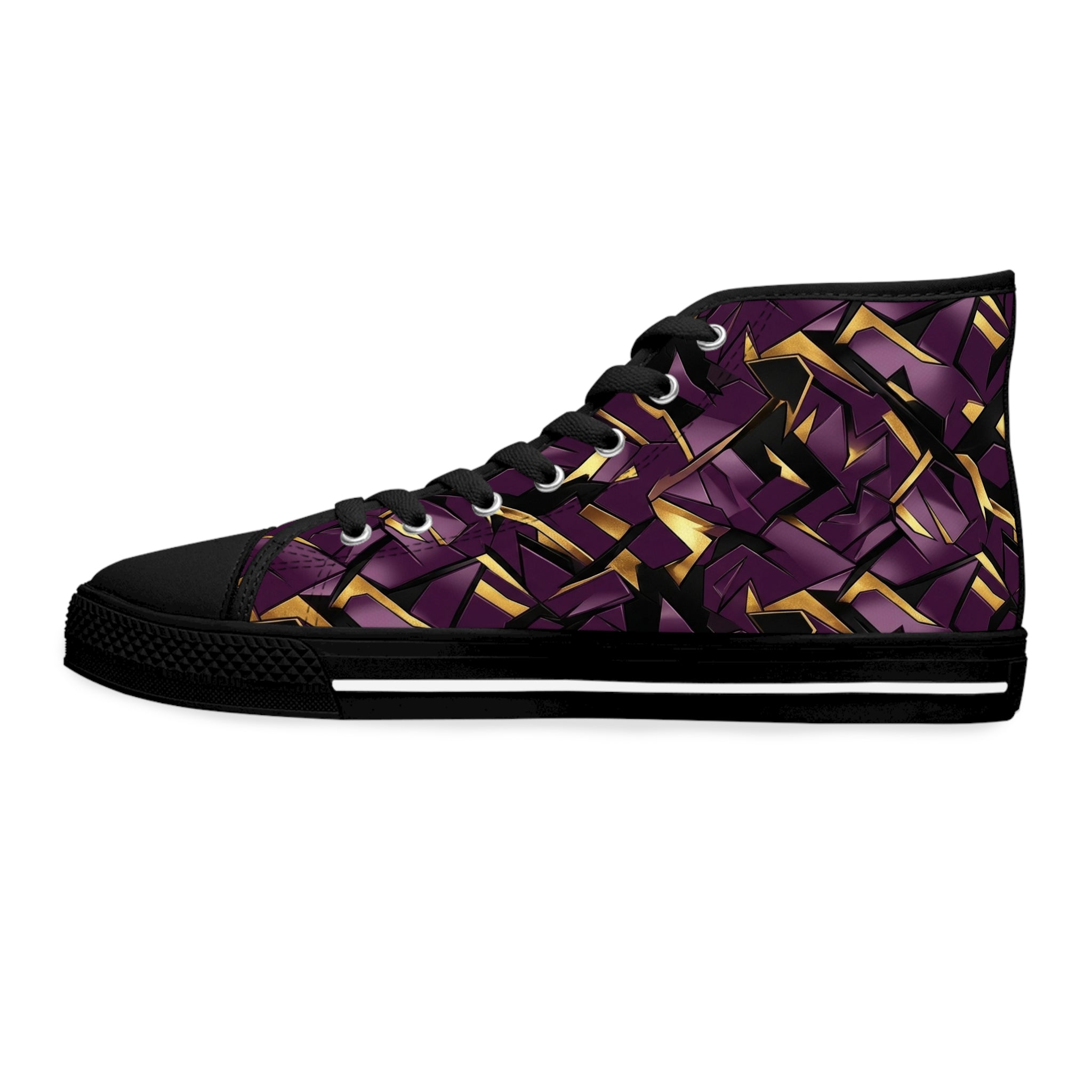 Women's High Top Sneakers — Geometric Purple & Gold Pattern