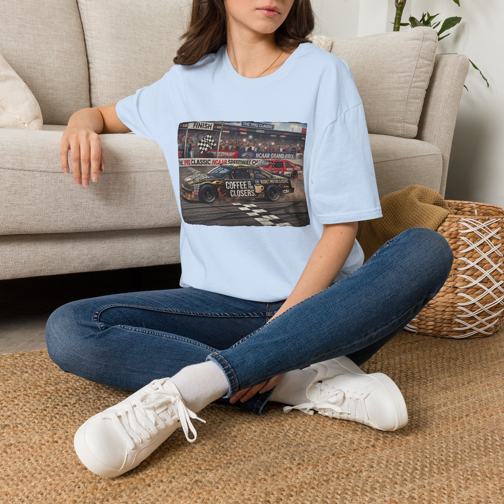 Race Day Vintage Stock Car Tee — 'Coffee is for Closers' Graphic