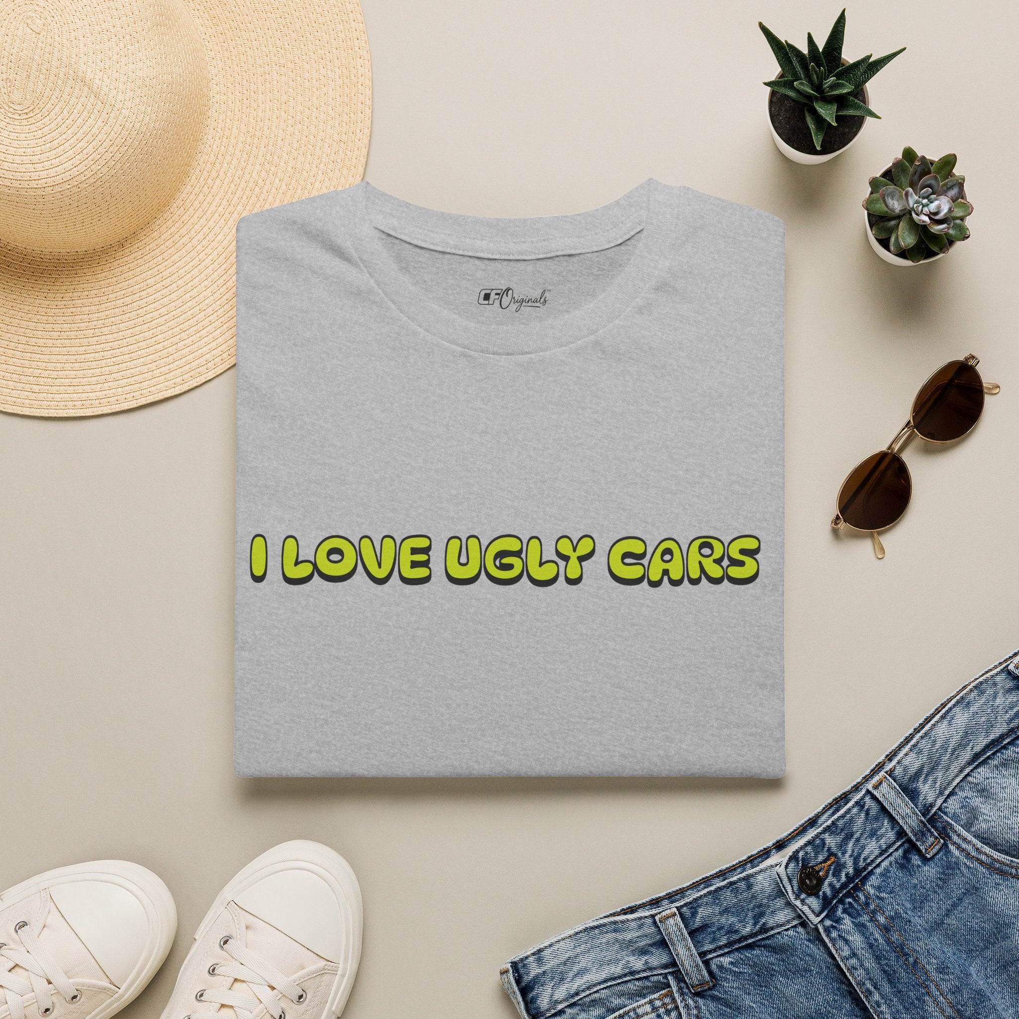 T-Shirt — "I Love Ugly Cars" Retro Green Graphic Tee