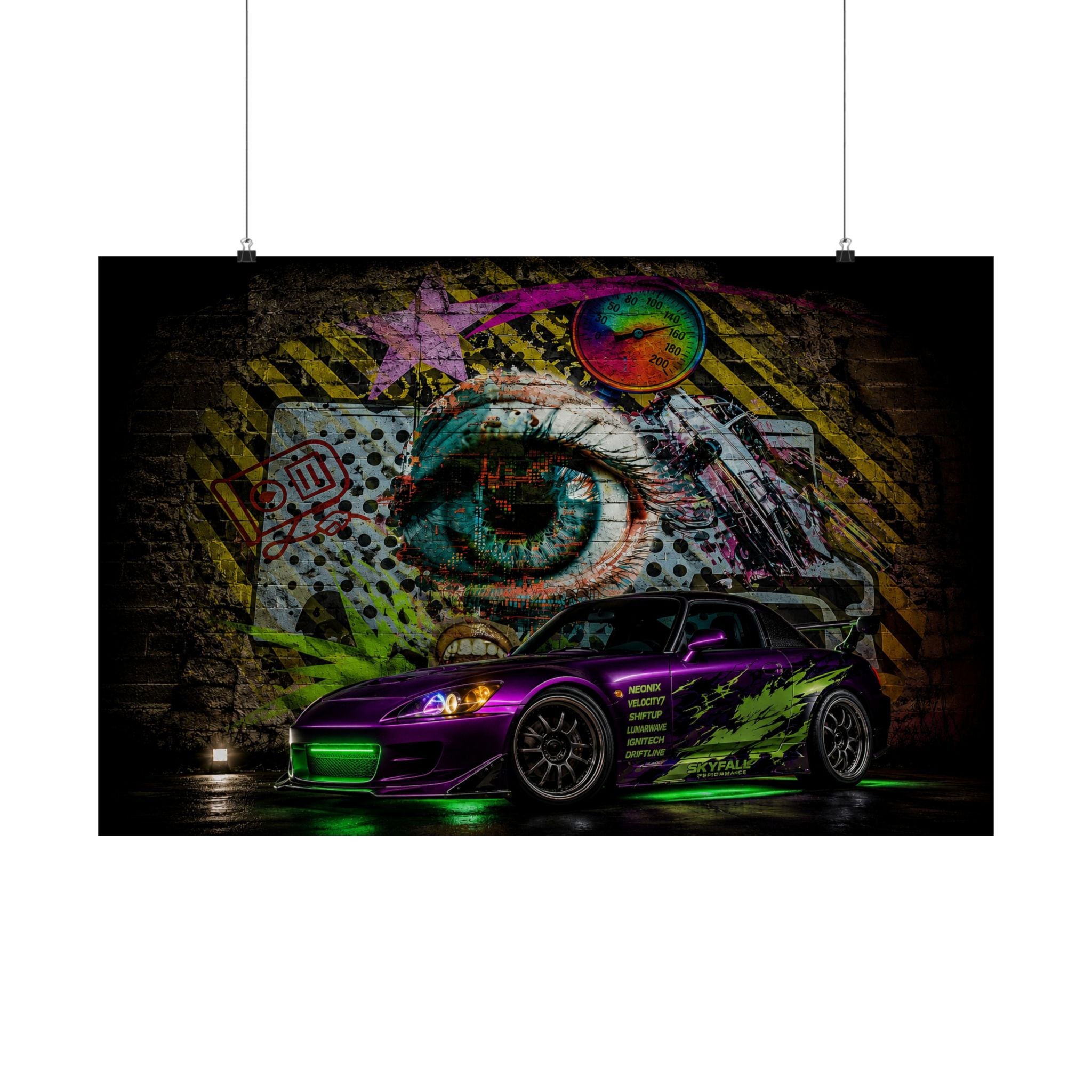 Graffiti Sports Car Matte Poster — Neon Drift Street Art Wall Print