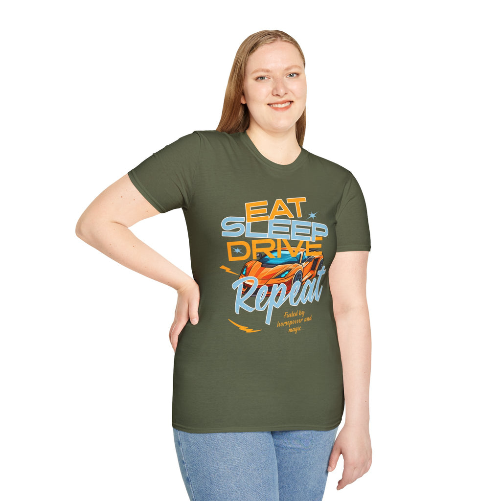 Eat Sleep Drive Repeat T-Shirt — Racing Car Graphic Tee for Motorsport Fans