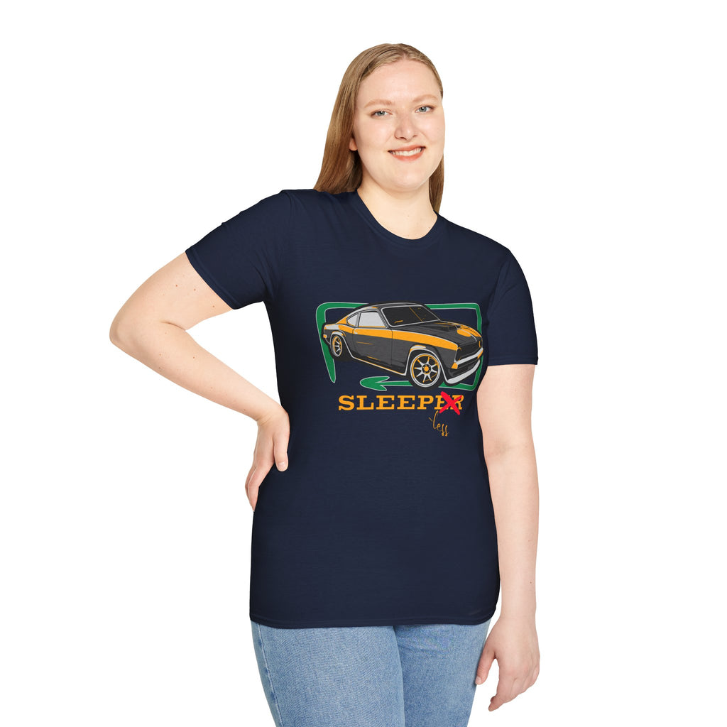Classic Muscle Car T-Shirt — Retro 'Sleepless' Graphic Tee