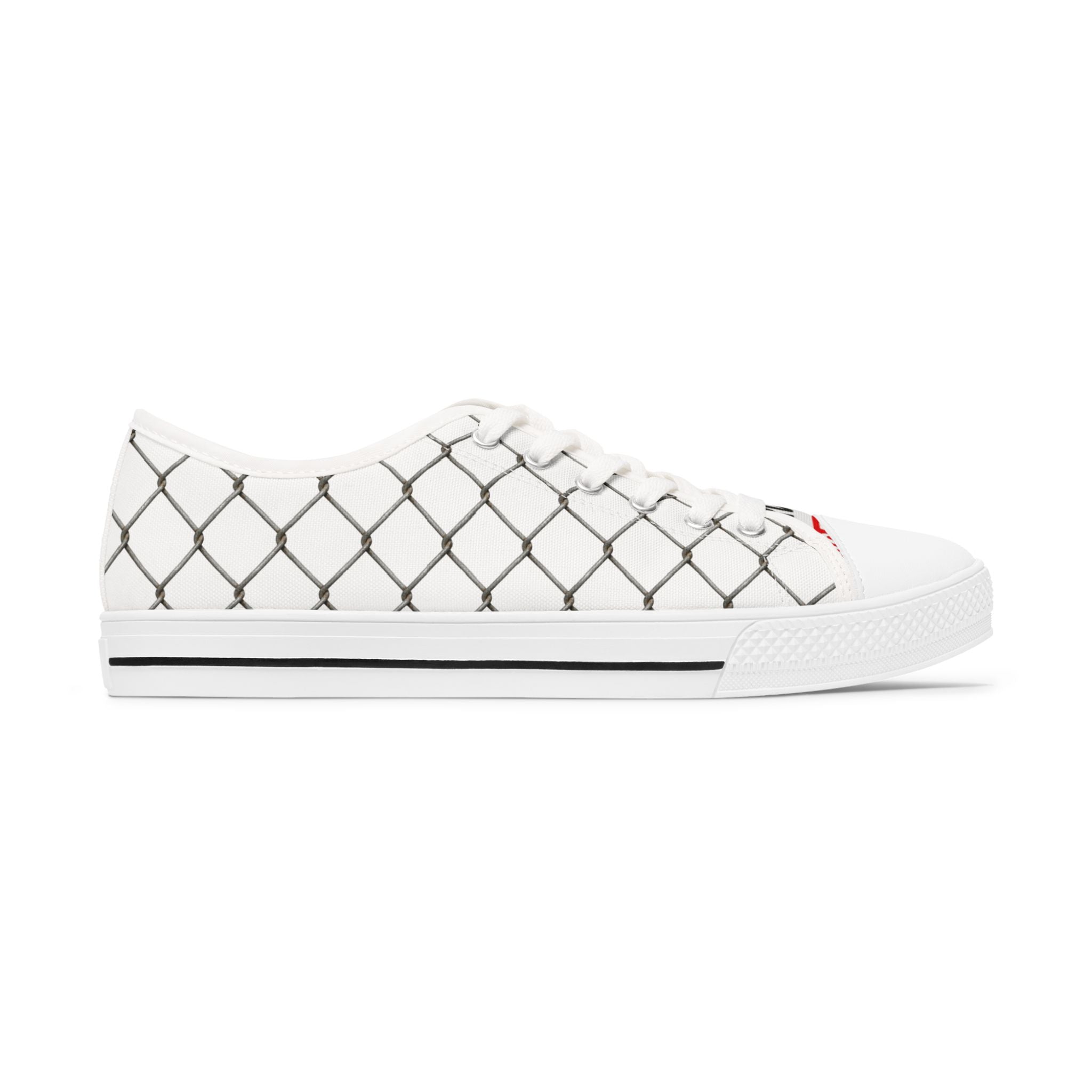 Women's White Chain-Link Canvas Low Top Sneakers