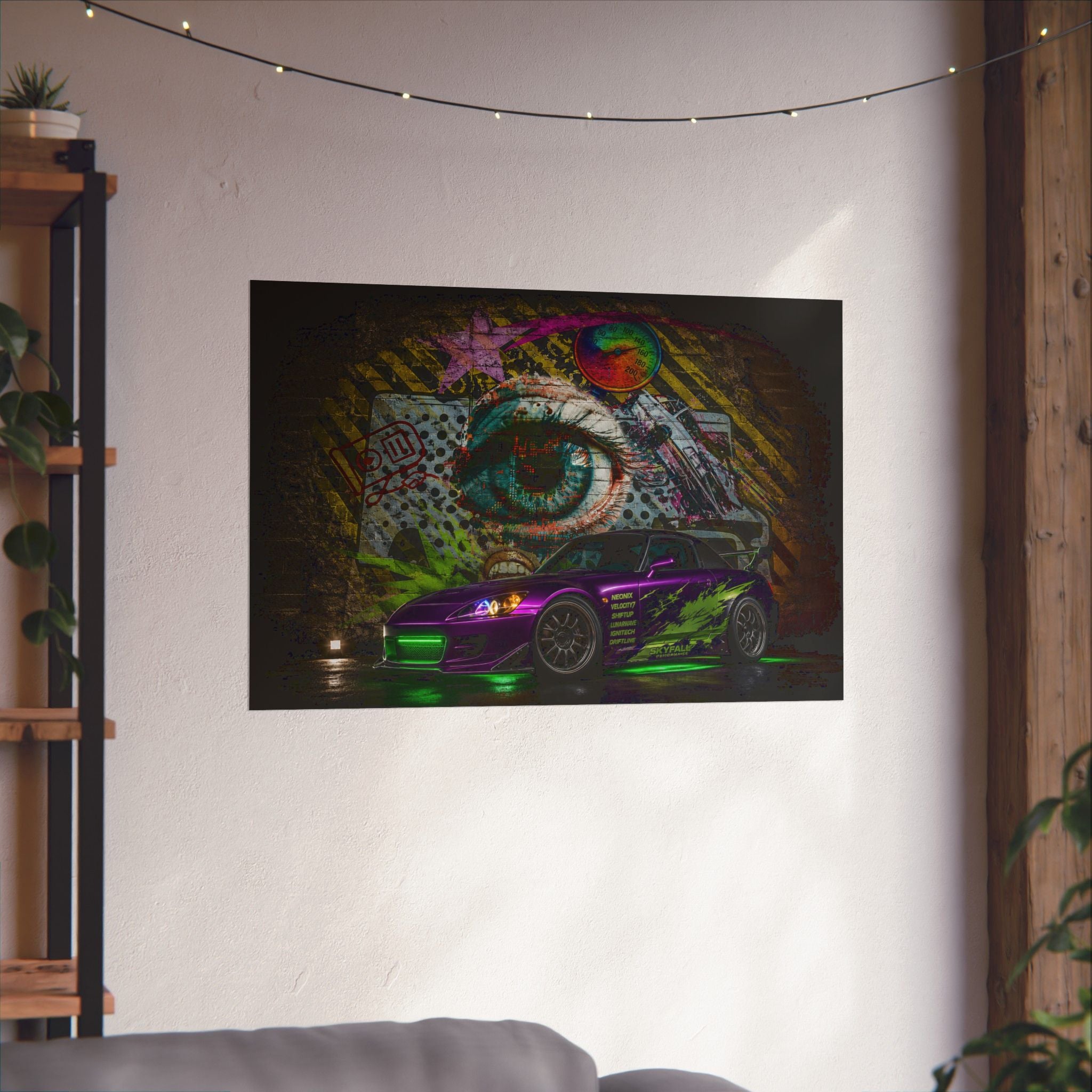 Graffiti Sports Car Matte Poster — Neon Drift Street Art Wall Print
