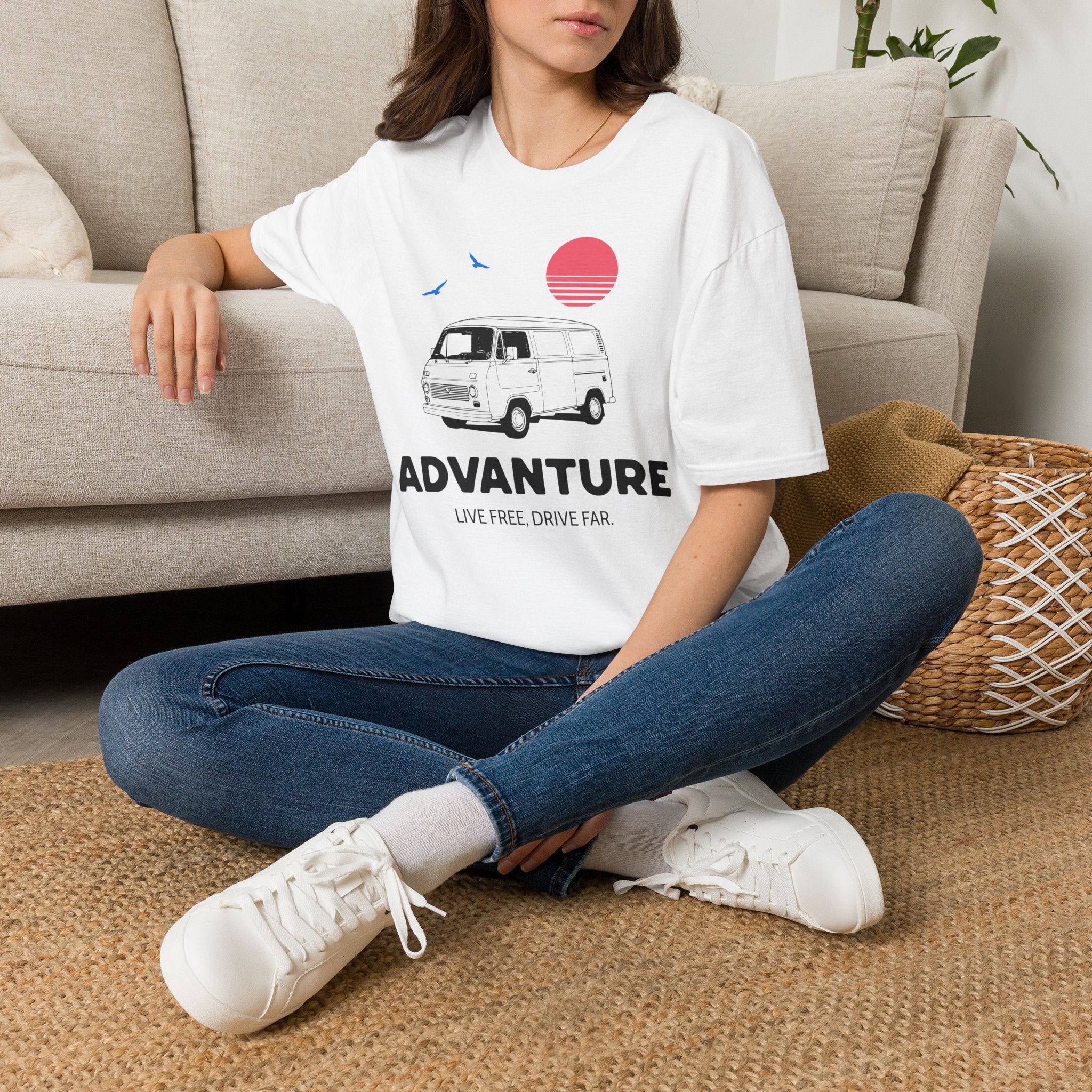 Adventure Van T‑Shirt — Retro Camper Sunset Graphic Tee