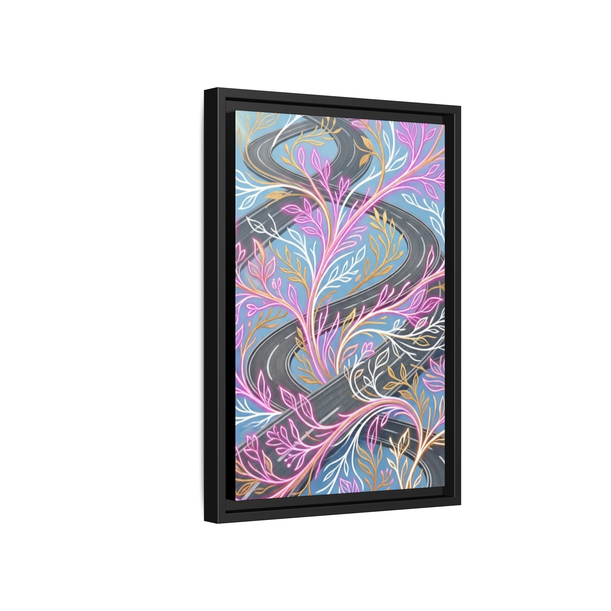Framed Matte Canvas Floral Vines Wall Art — Pastel Botanical Abstract